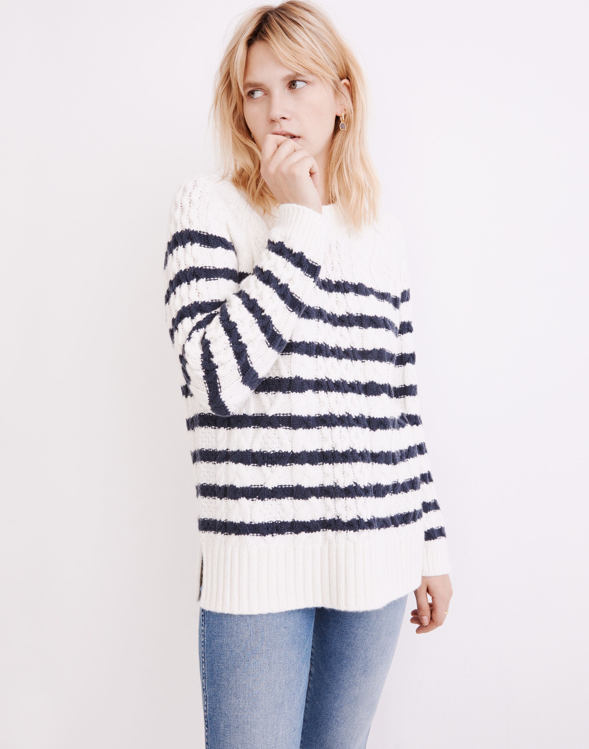 Linelle Cableknit Pullover Sweater in Stripe