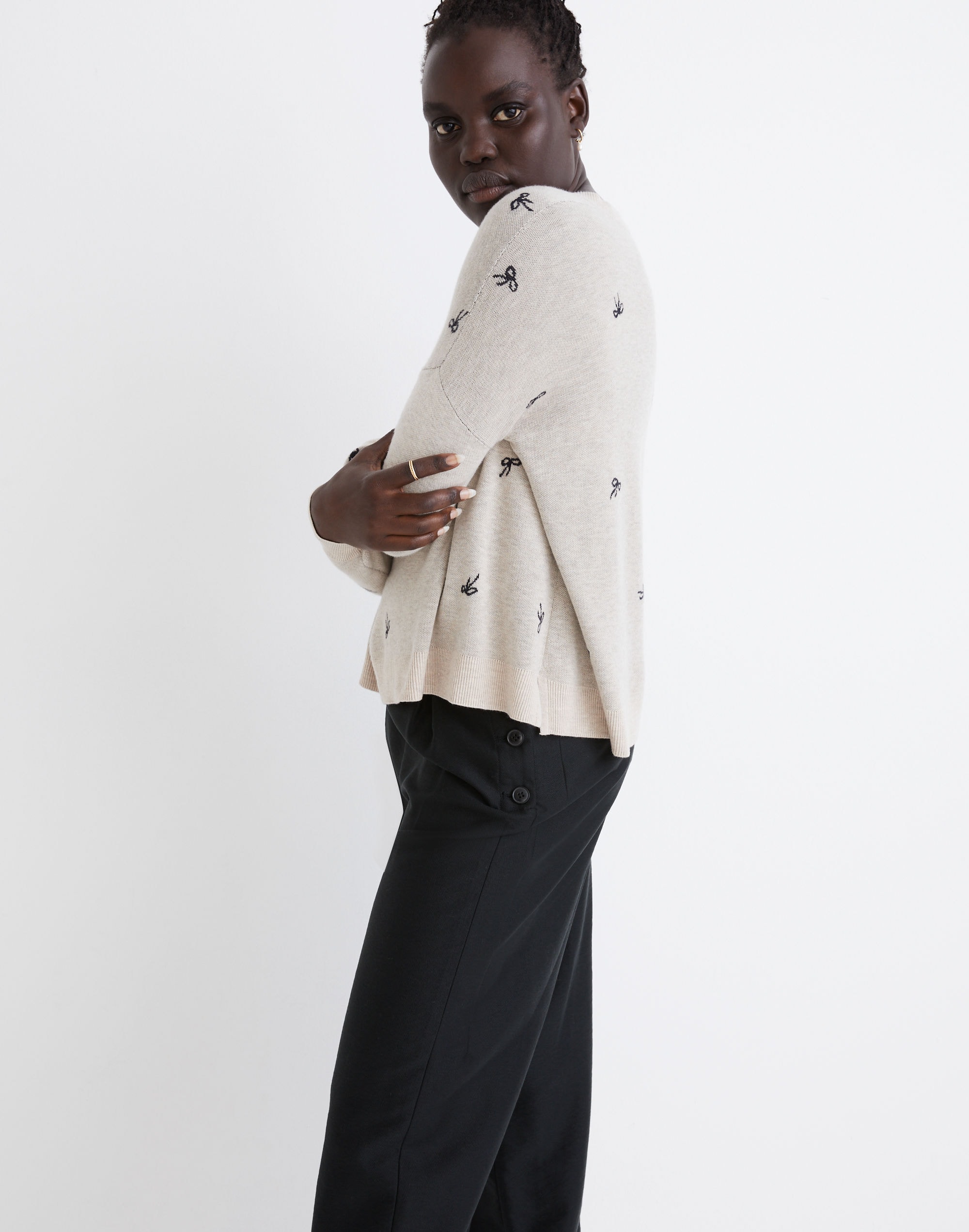 Bow Jacquard Pullover Sweater