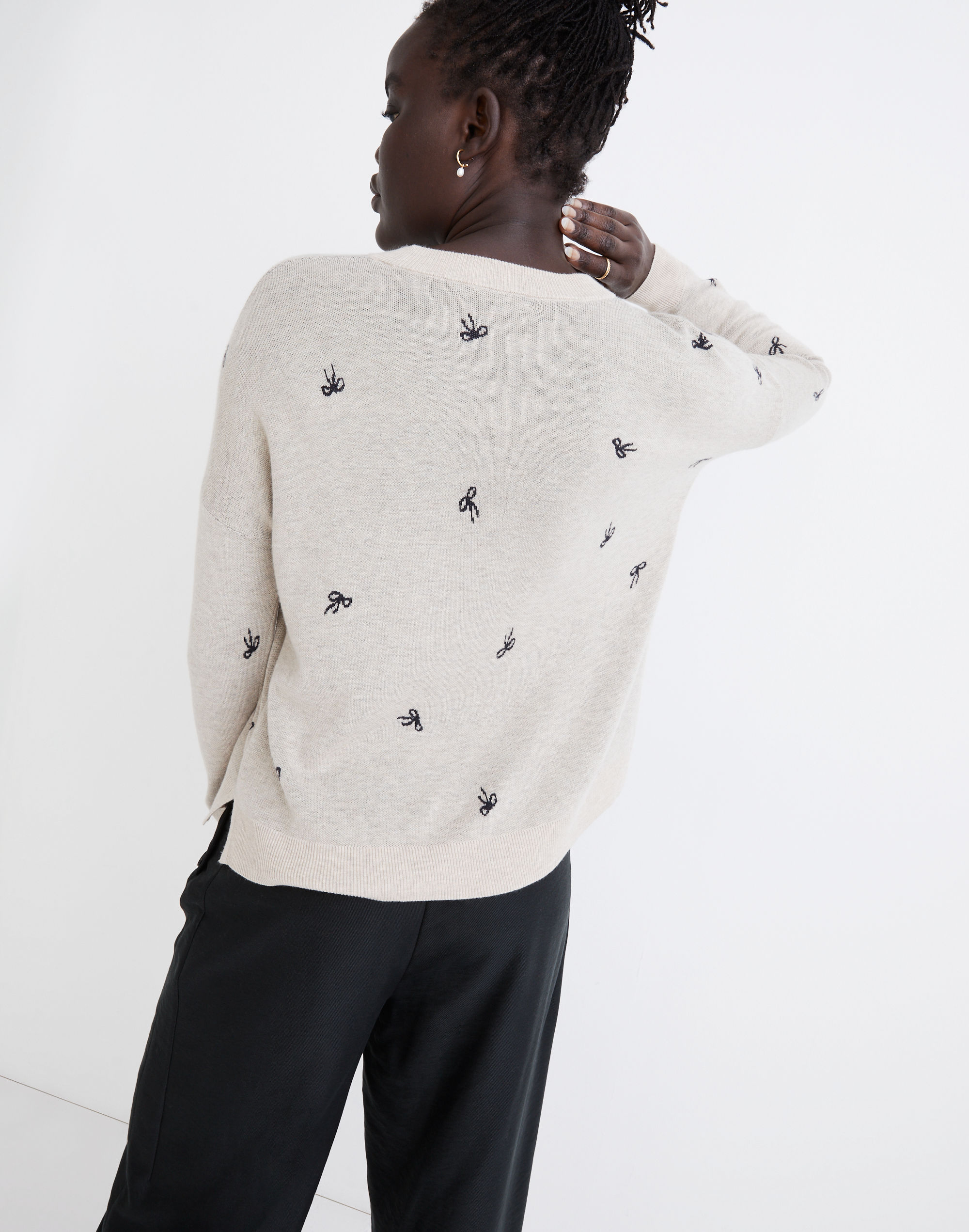 Bow Jacquard Pullover Sweater