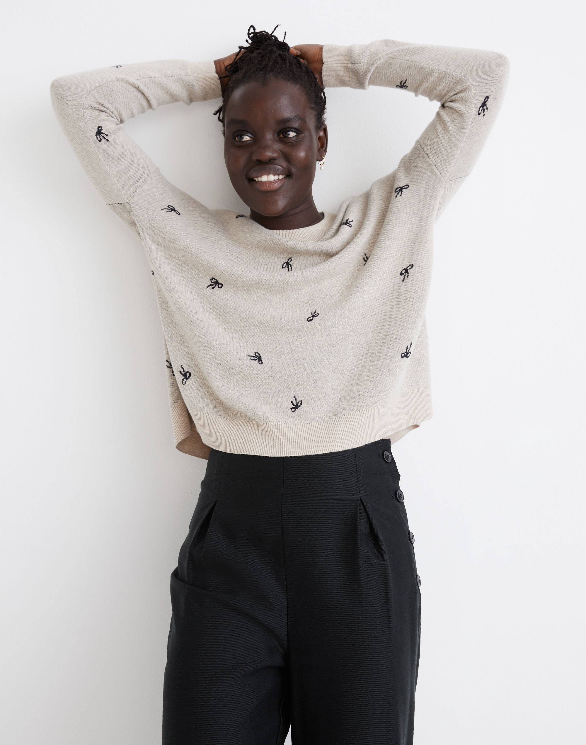 Bow Jacquard Pullover Sweater