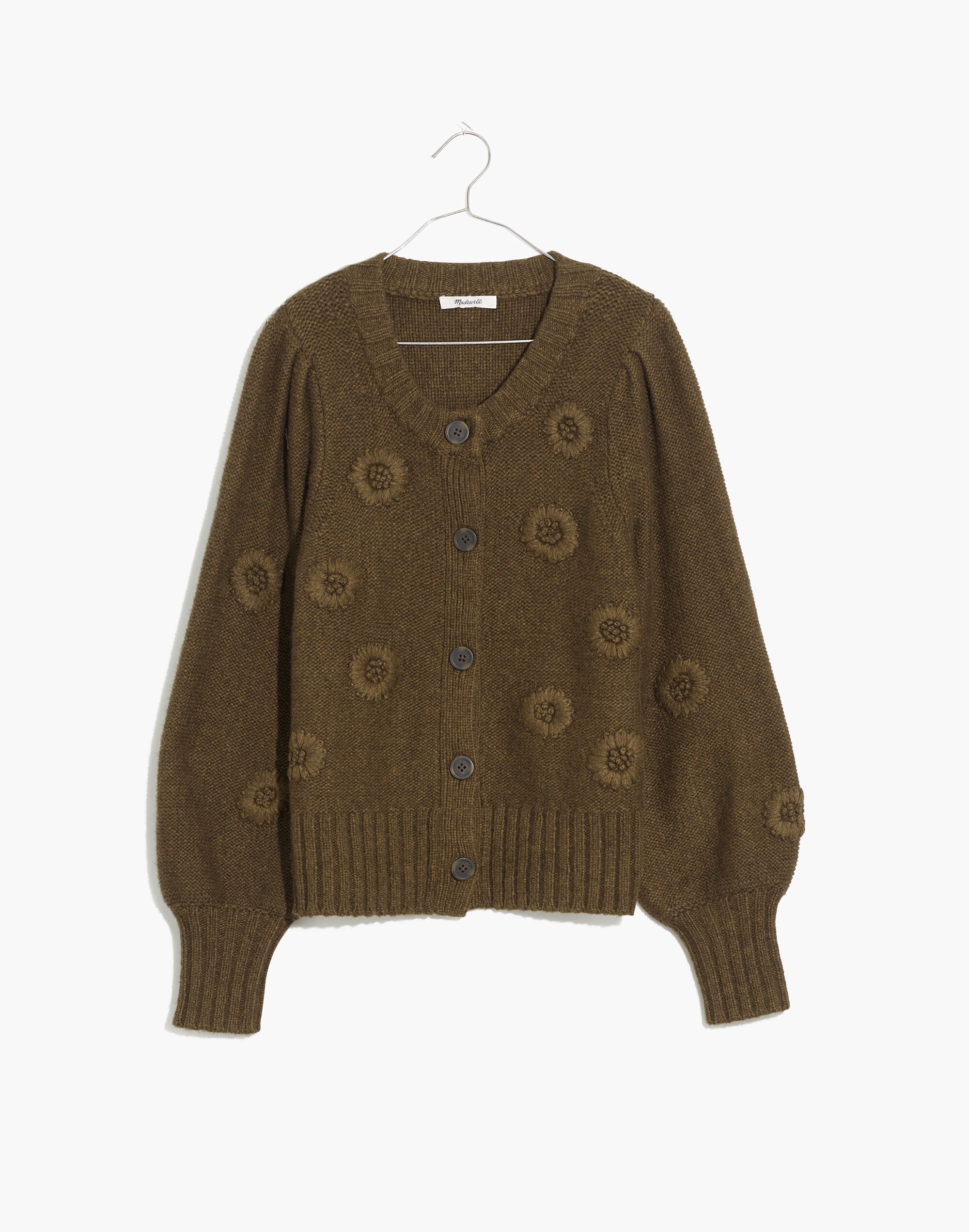 Embroidered Edencroft Pleat-Sleeve Cardigan Sweater