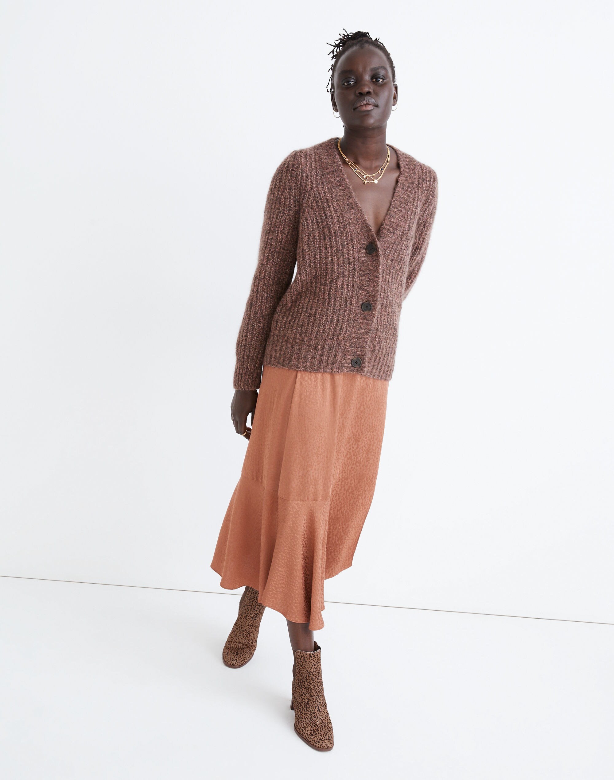 Willowbend V-Neck Pleat-Sleeve Cardigan Sweater