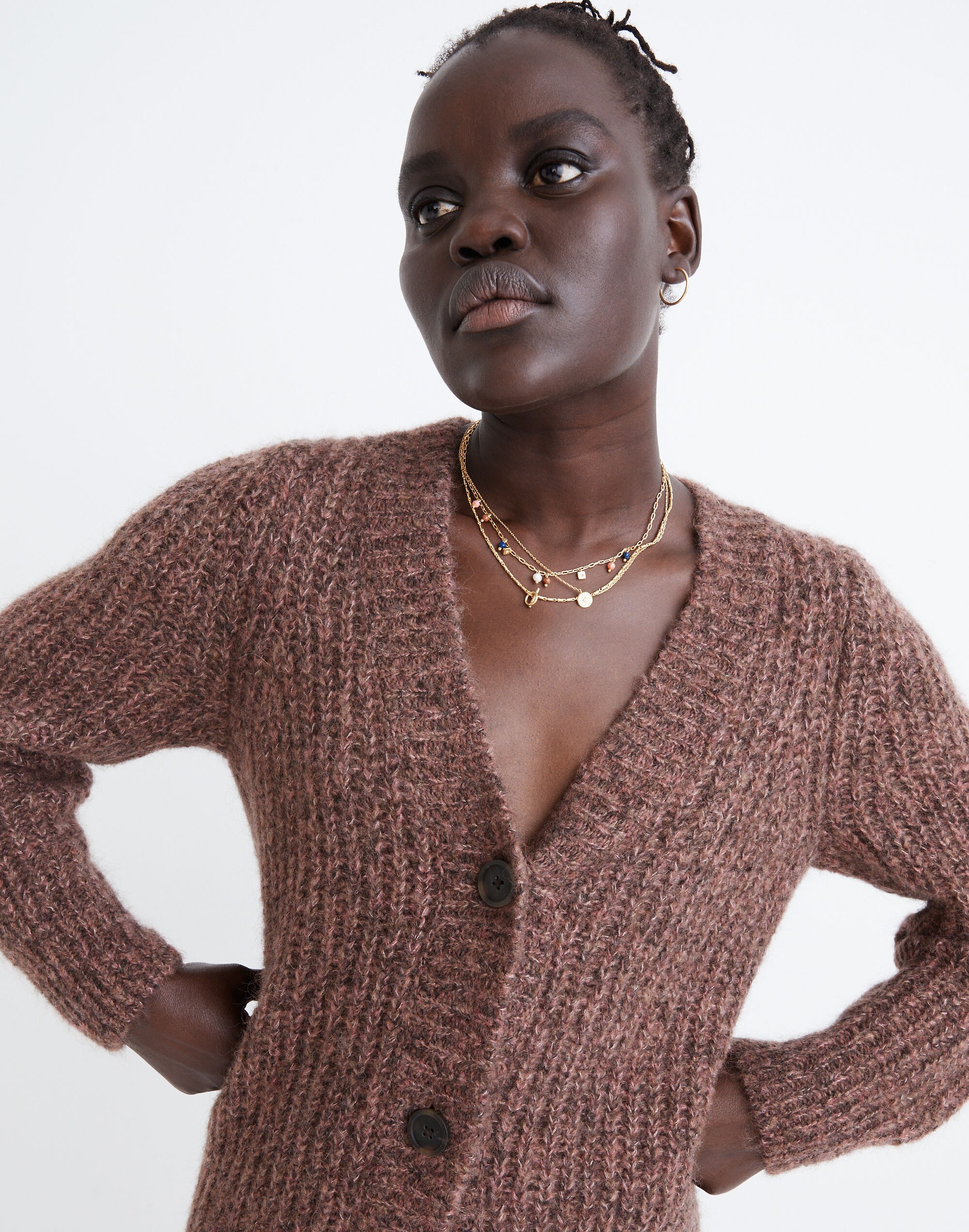 Willowbend V-Neck Pleat-Sleeve Cardigan Sweater