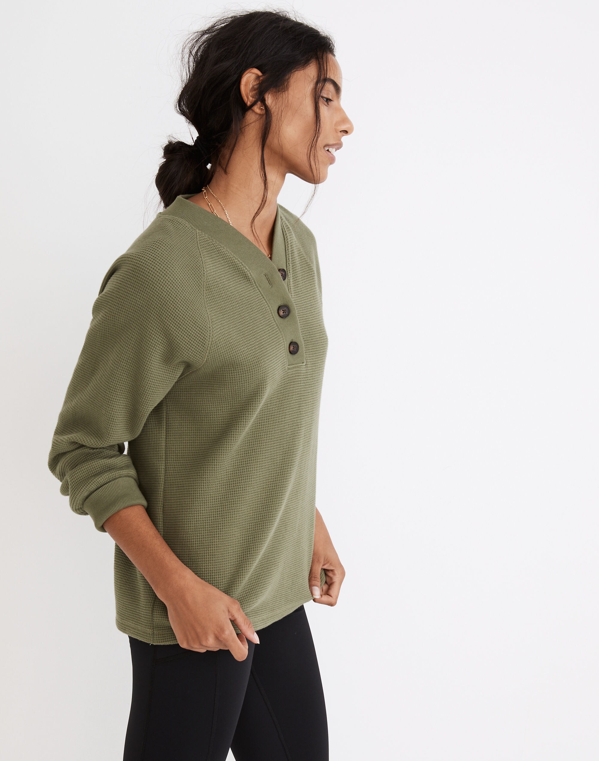 MWL Textured Waffle V-Neck Henley Sweatshirt