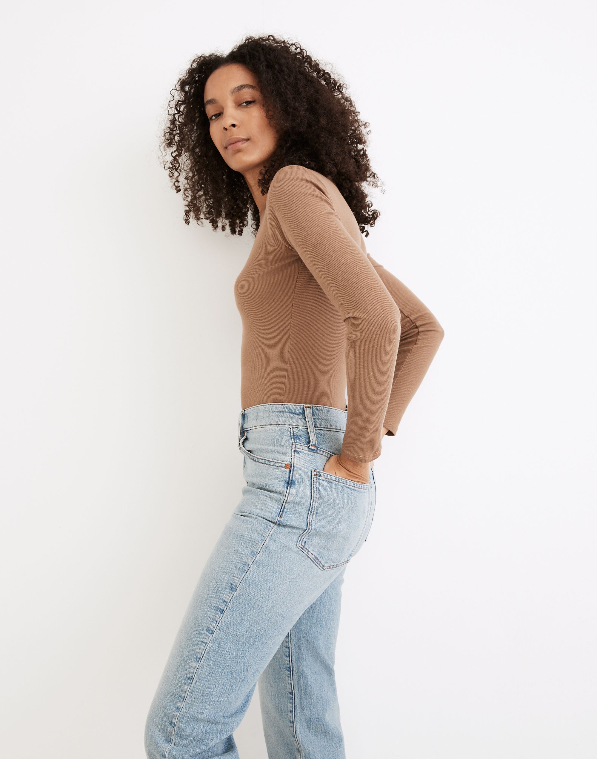 Ribbed Crewneck Full-Coverage Bodysuit