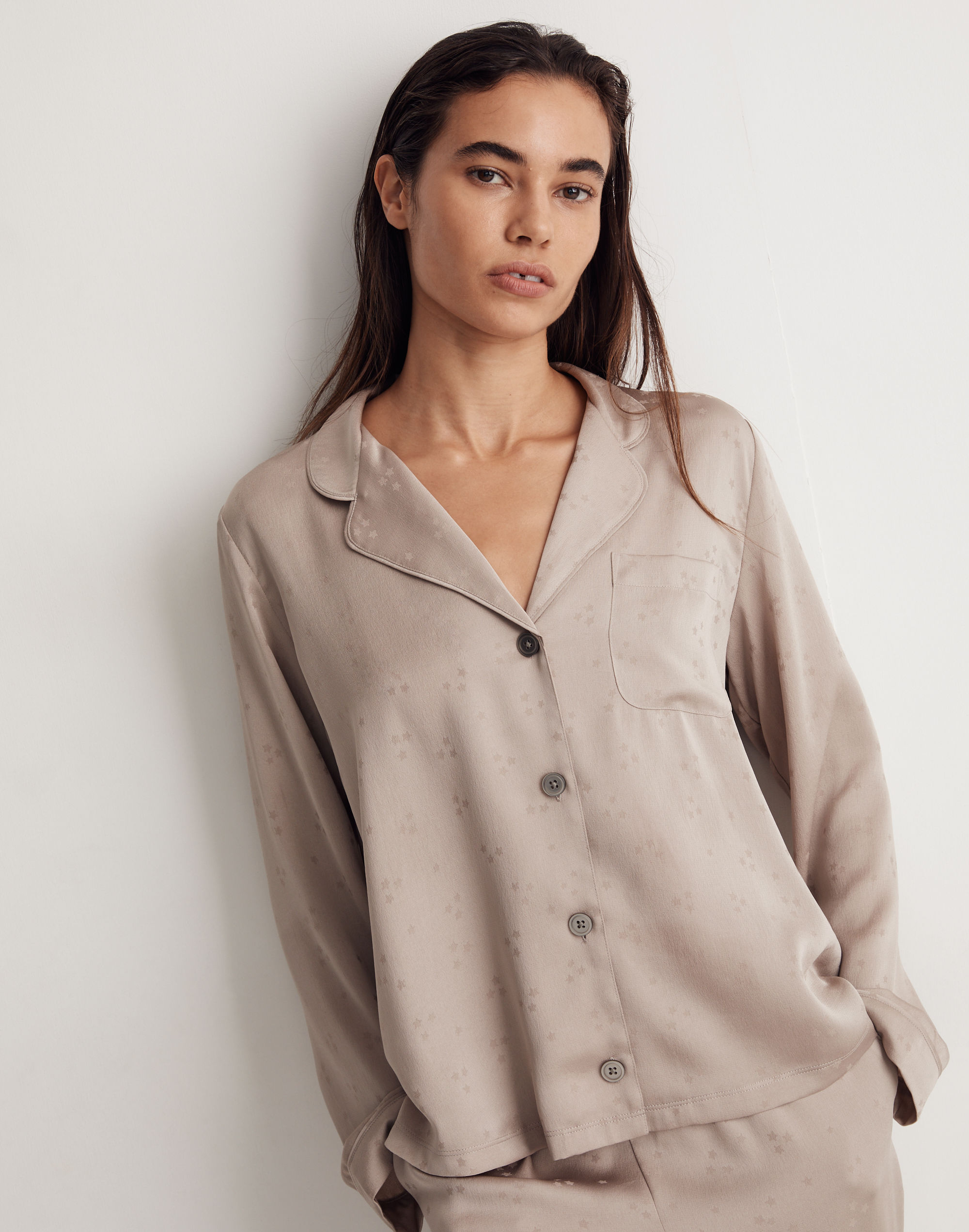 Night Stars Satin Bedtime Long-Sleeve Pajama Top