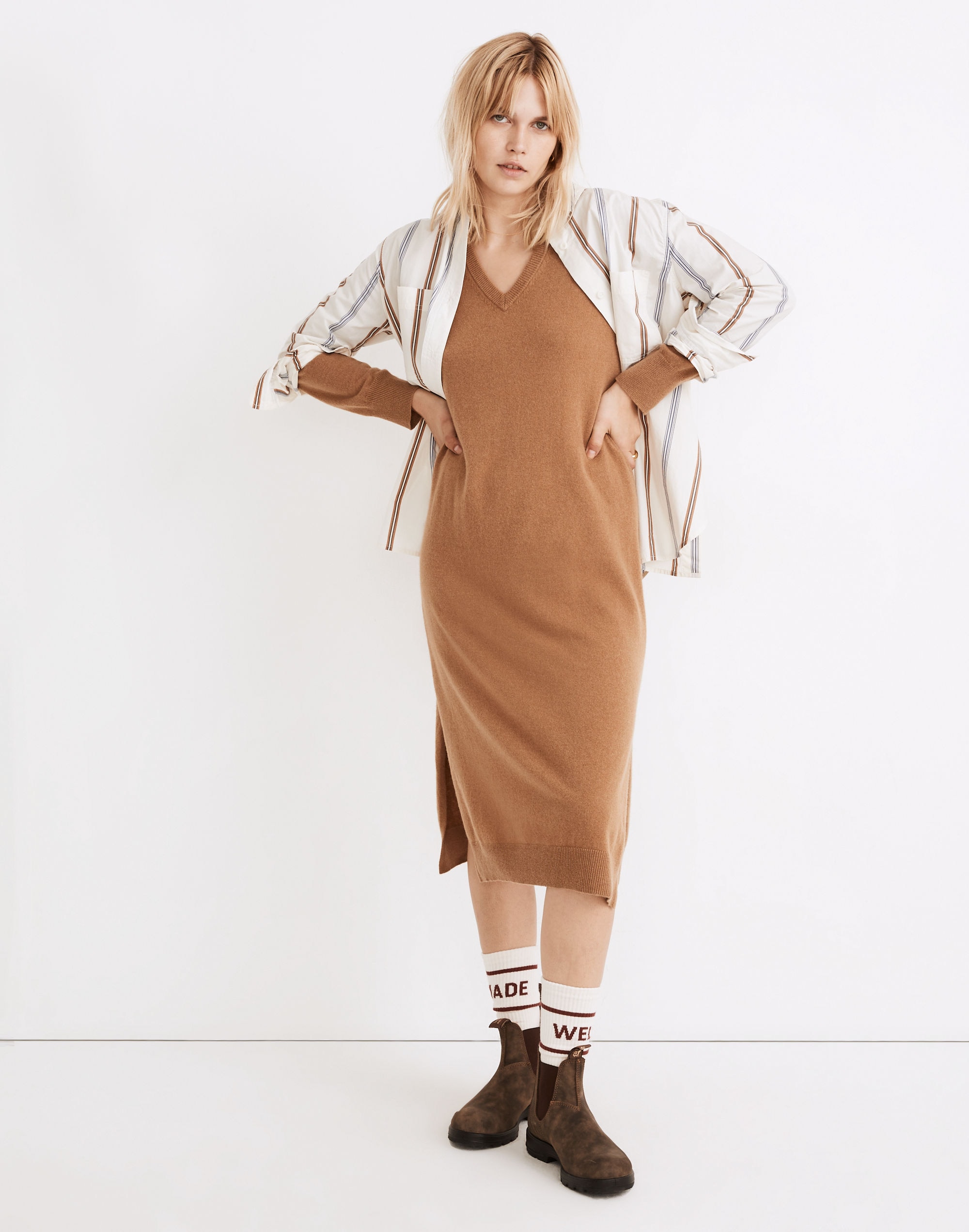 (re)sourced cashmere v-neck midi dress