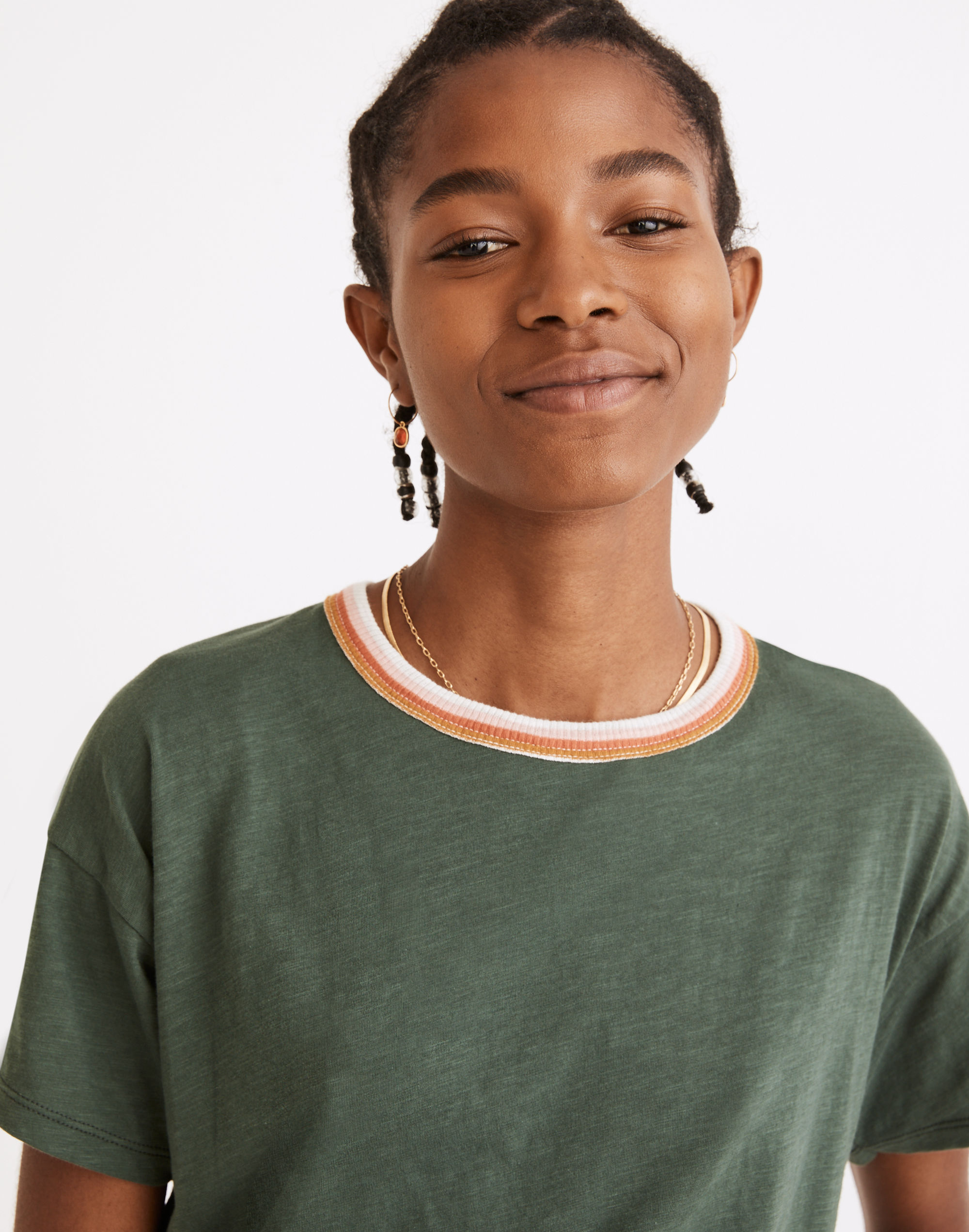 Whisper Cotton Rib-Crewneck Ringer Tee