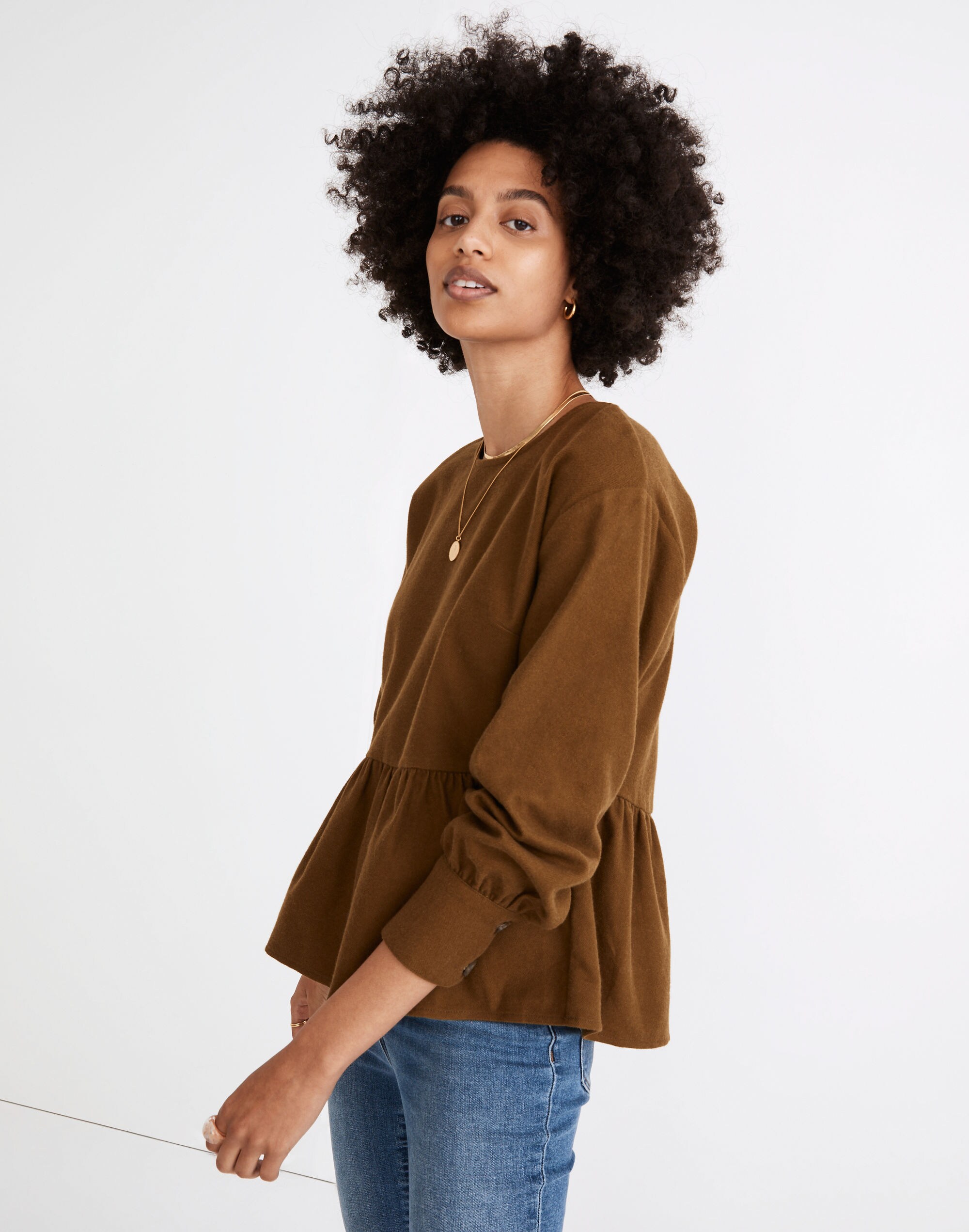 Flannel Button-Back Peplum Top