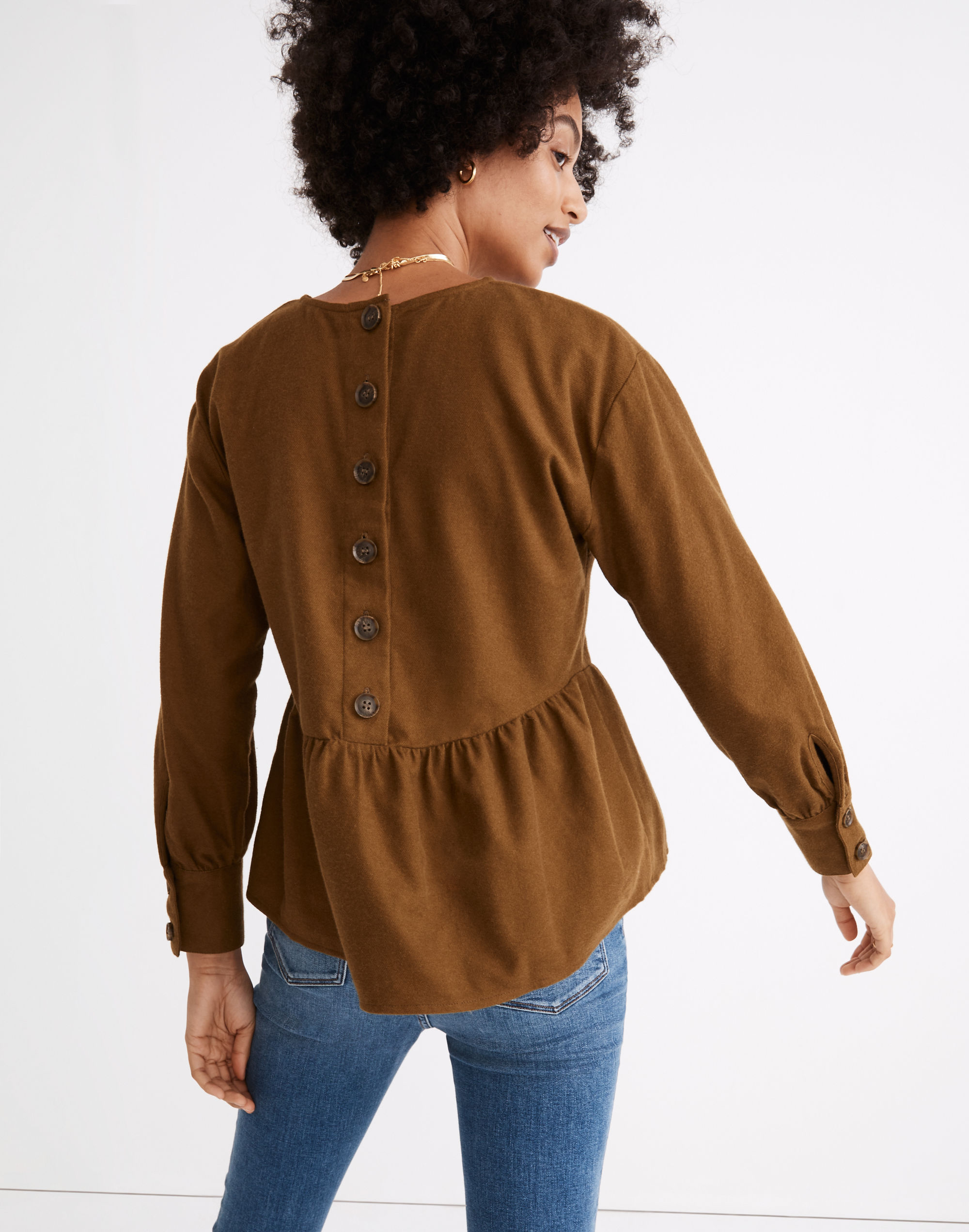 Flannel Button-Back Peplum Top