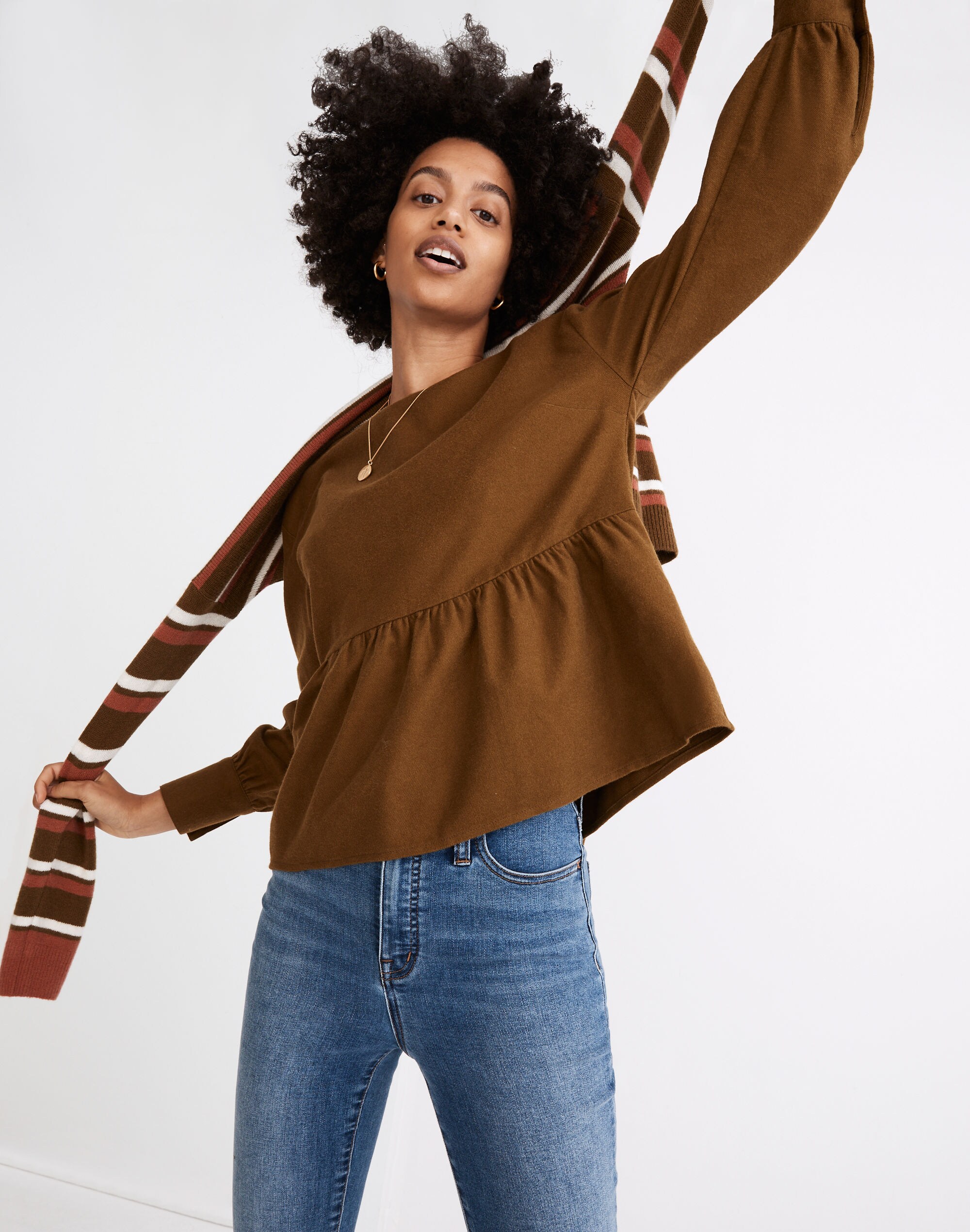 Flannel Button-Back Peplum Top