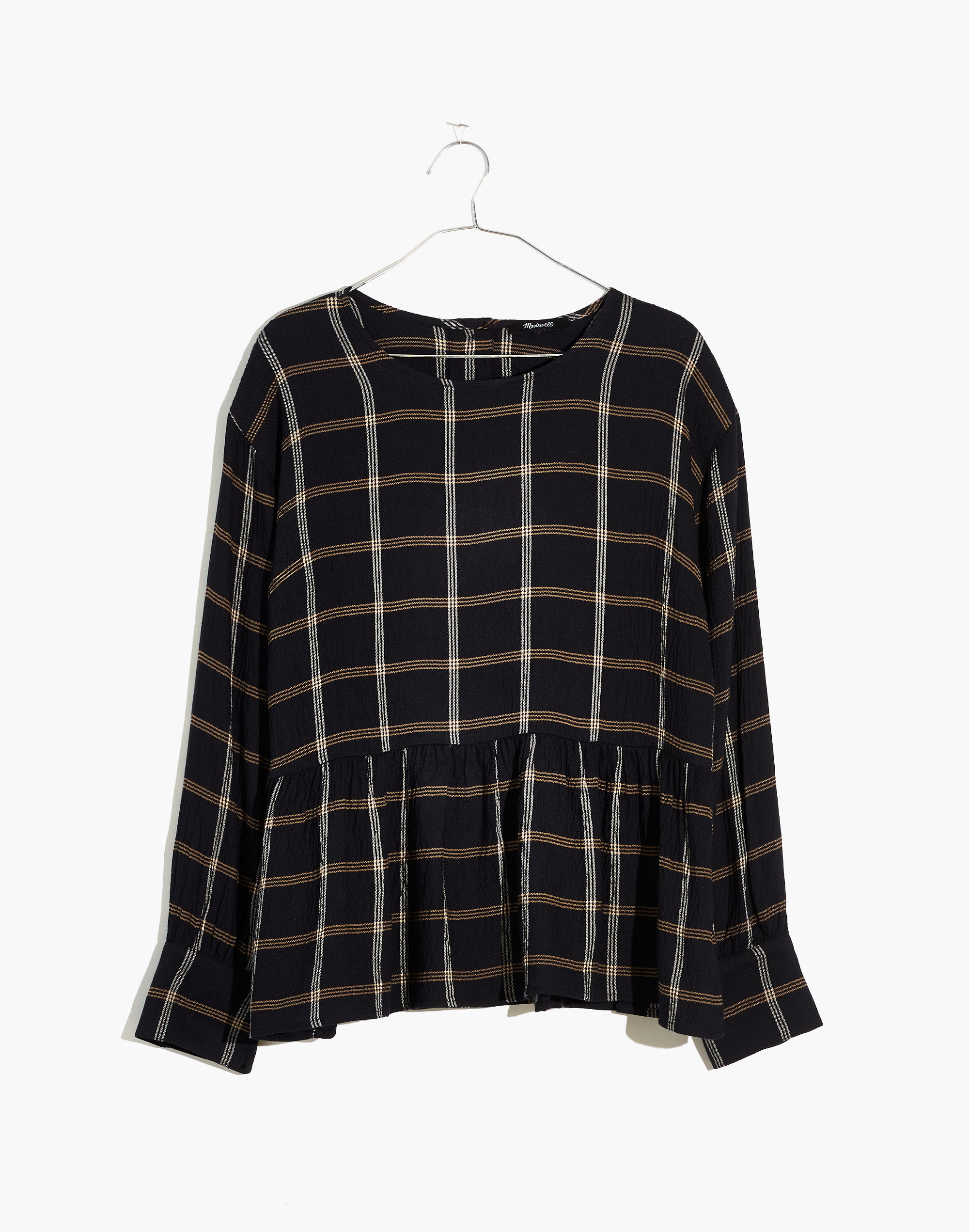 Button-Back Peplum Top in Plaid