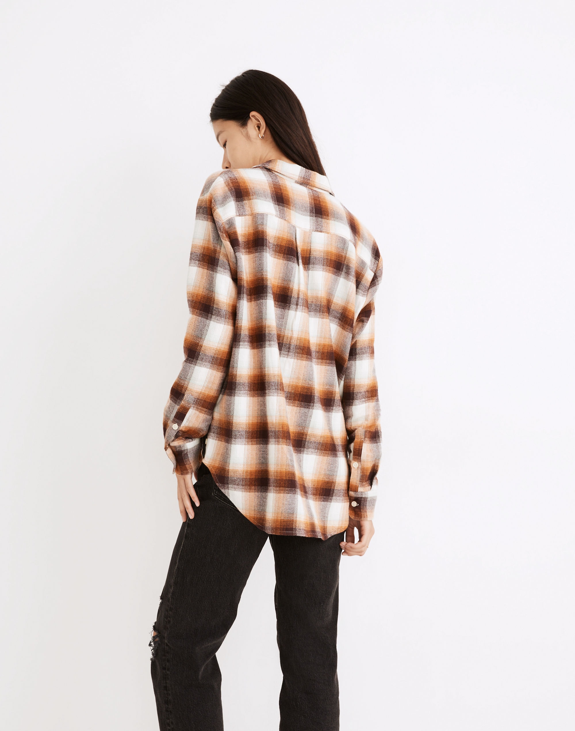 Flannel Side-Button Oversized Ex-Boyfriend Shirt in Bickett Plaid
