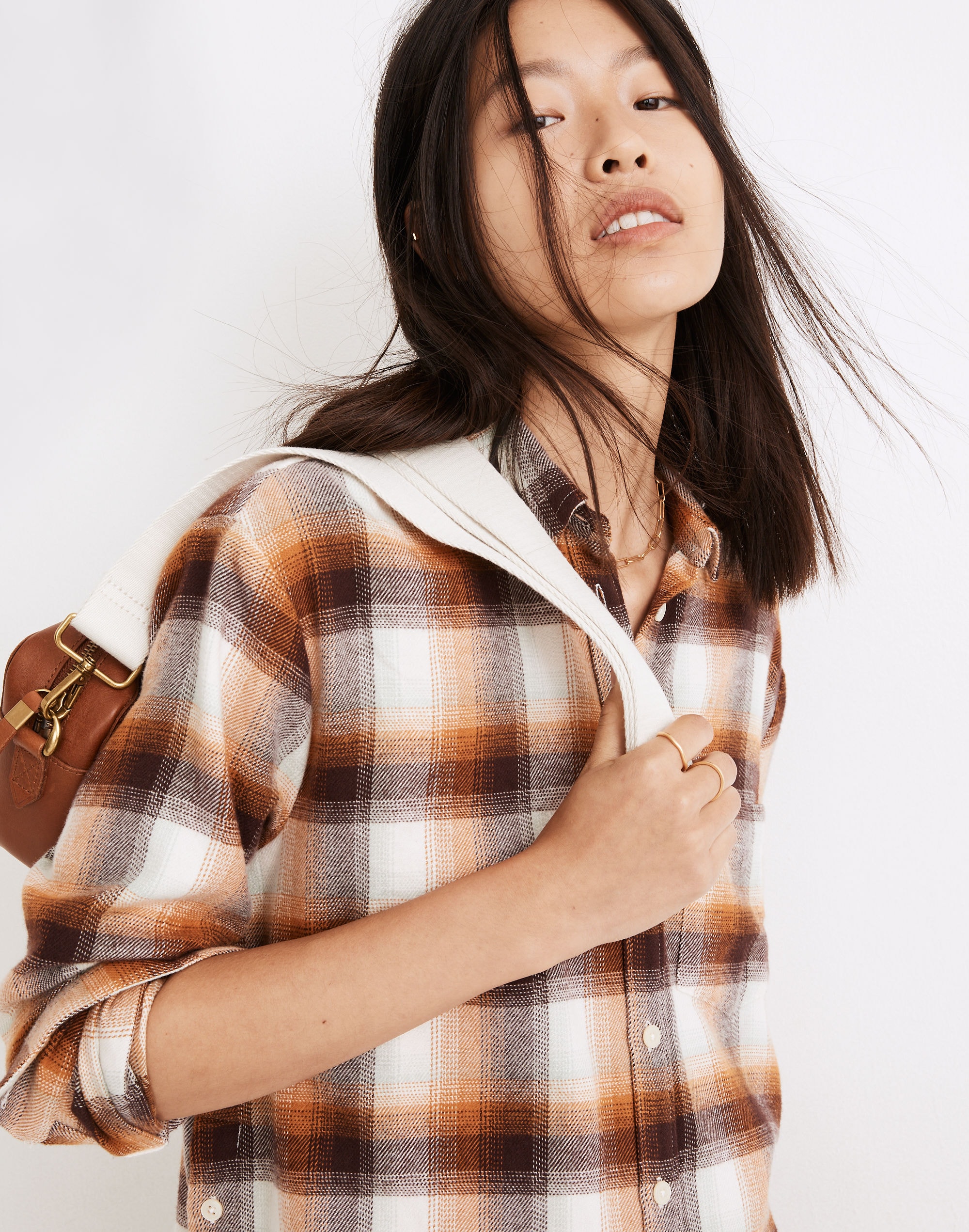 Flannel Side-Button Oversized Ex-Boyfriend Shirt in Bickett Plaid