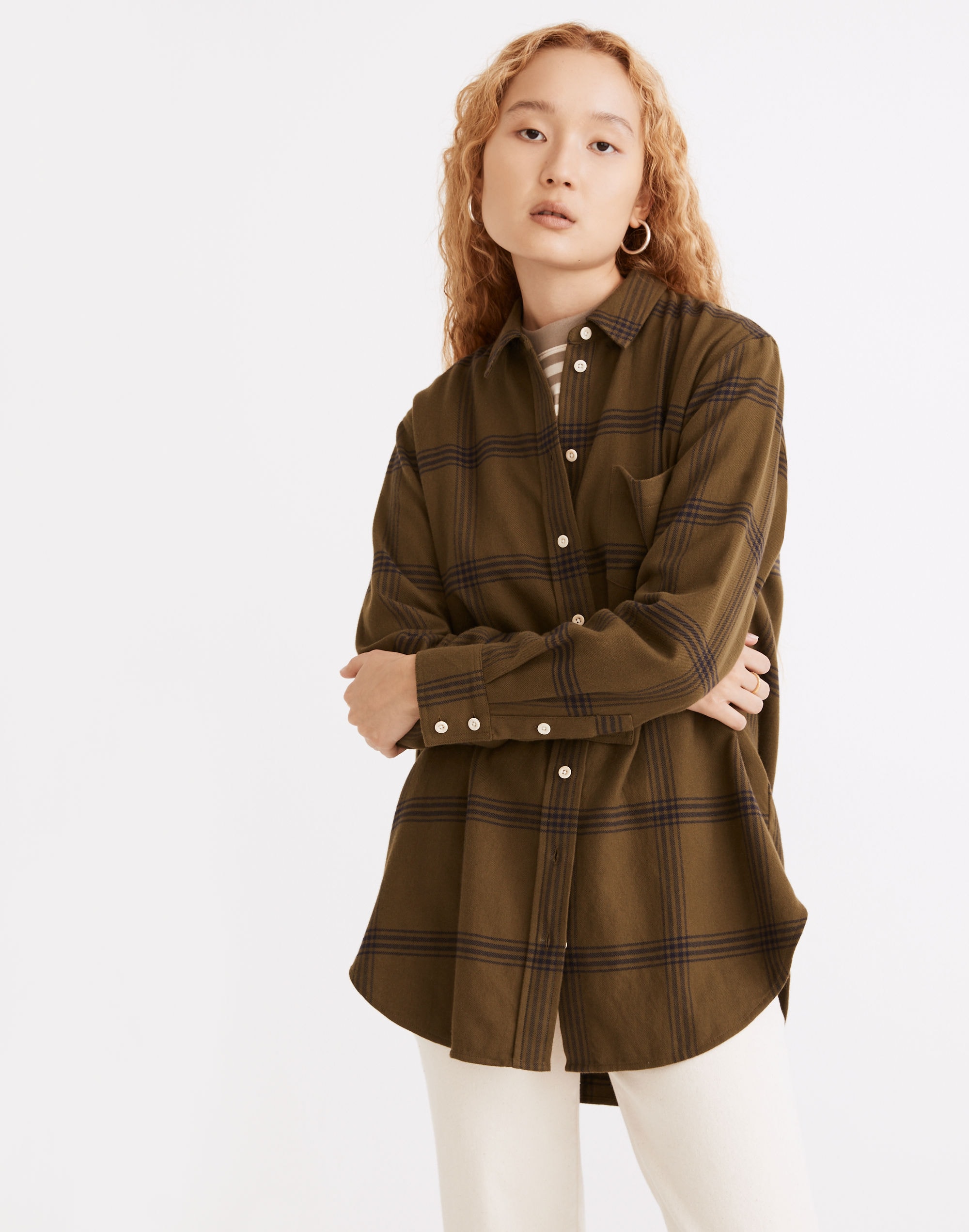 Flannel Oversized Ex-Boyfriend Tunic Shirt in Windowpane