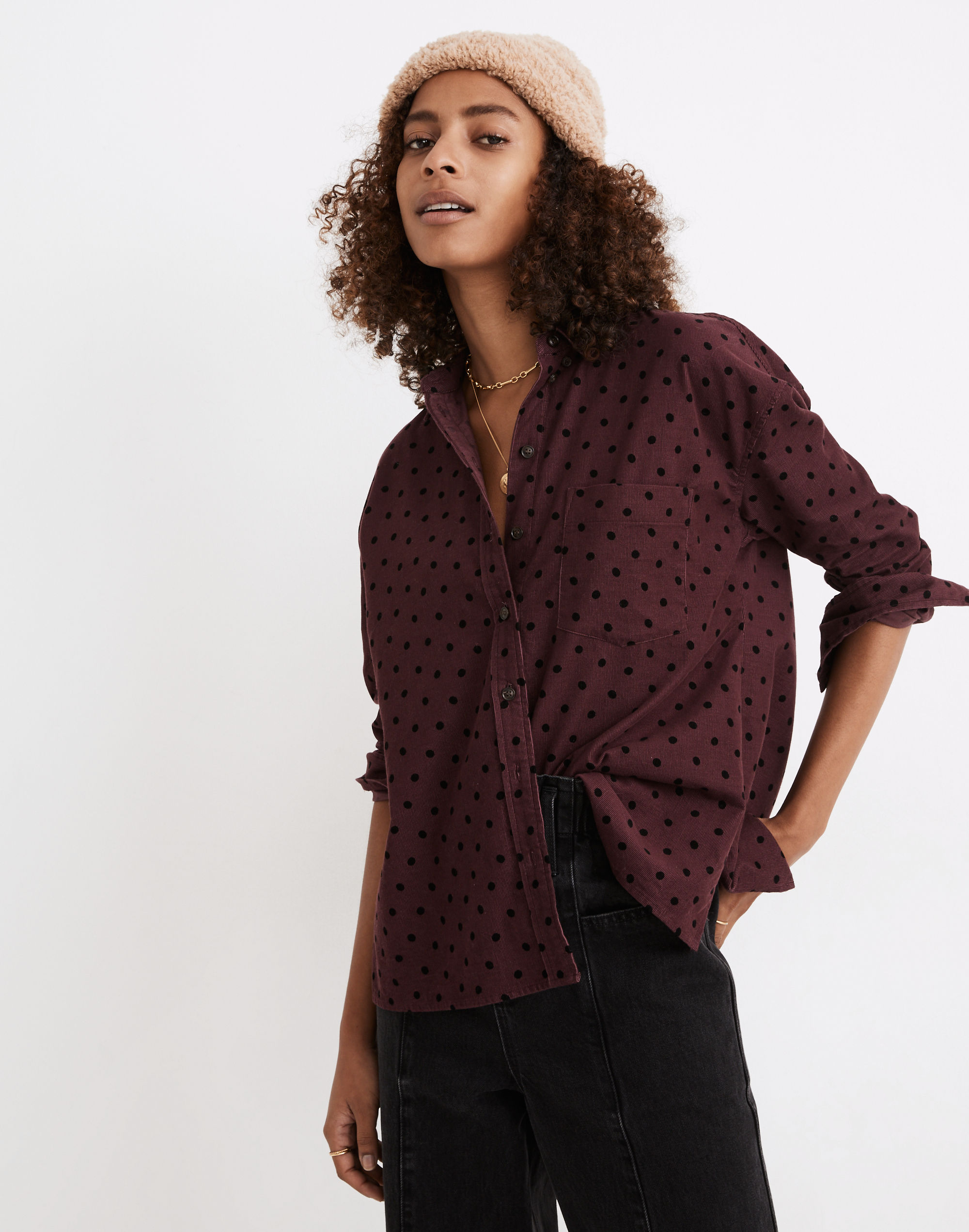 shirred corduroy westlake shirt in oval dot