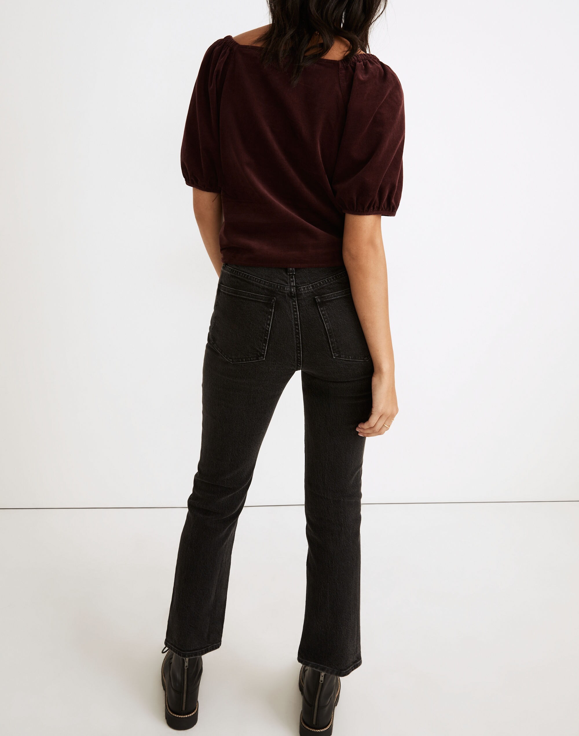 Corduroy Puff-Sleeve Wrap Top