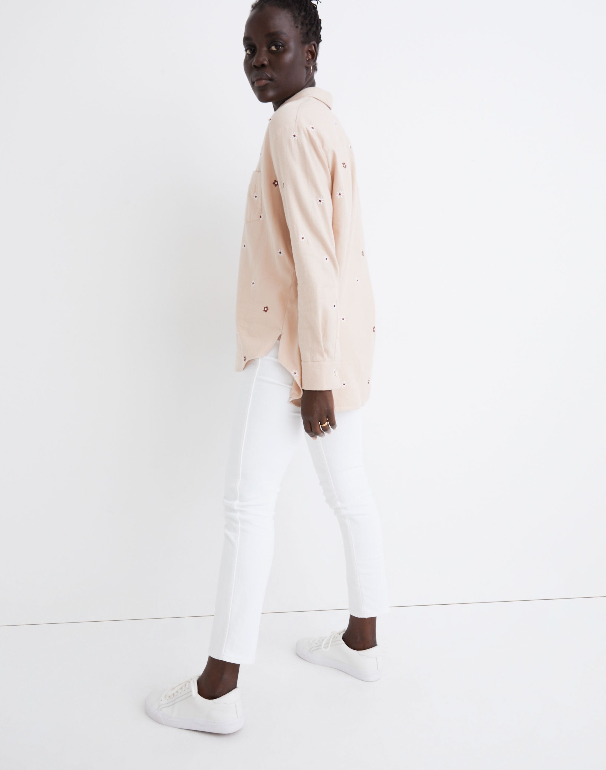 Daisy Embroidered Flannel Classic Ex-Boyfriend Shirt