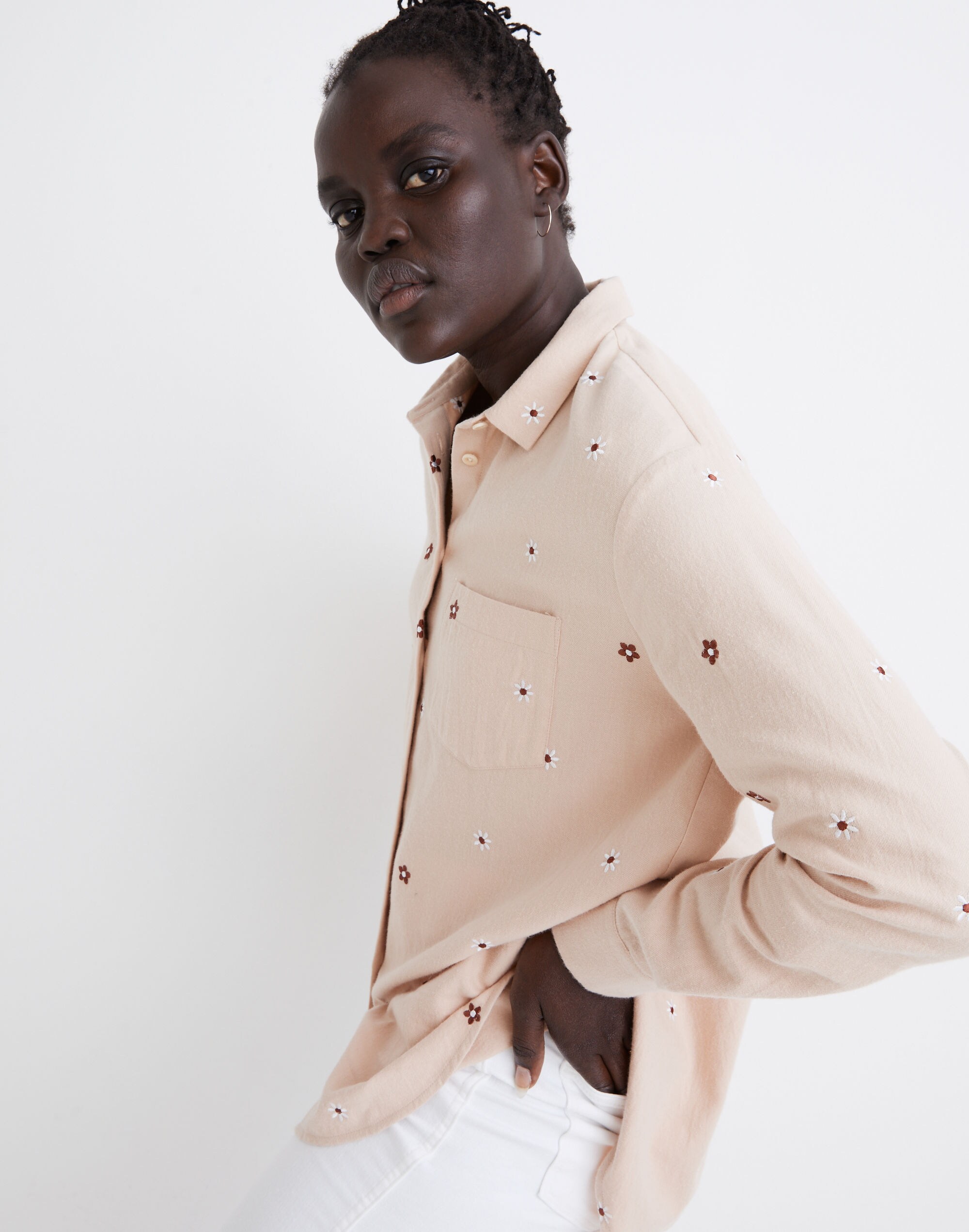 Daisy Embroidered Flannel Classic Ex-Boyfriend Shirt