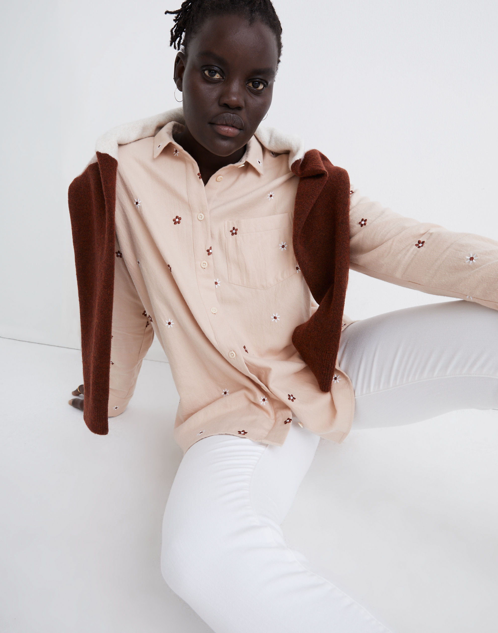 Daisy Embroidered Flannel Classic Ex-Boyfriend Shirt