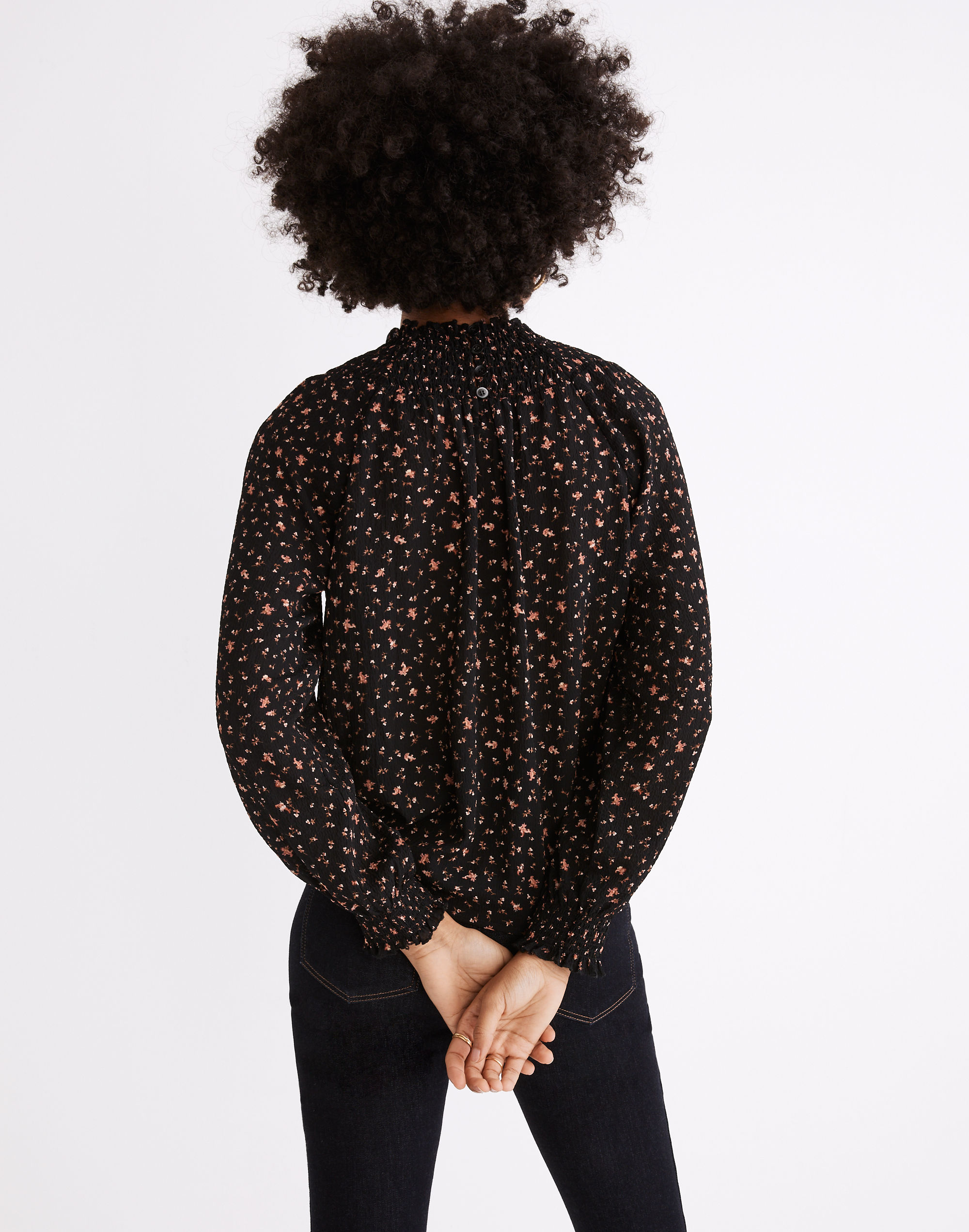 Smocked-Neck Ruffle Top in Stem Scatter