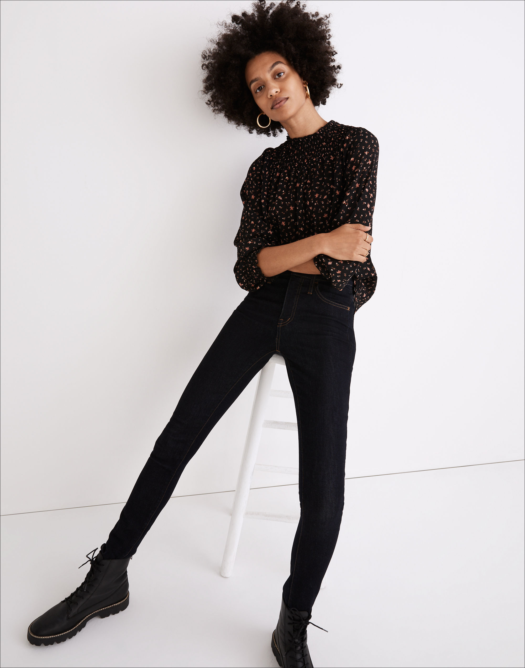 Smocked-Neck Ruffle Top in Stem Scatter