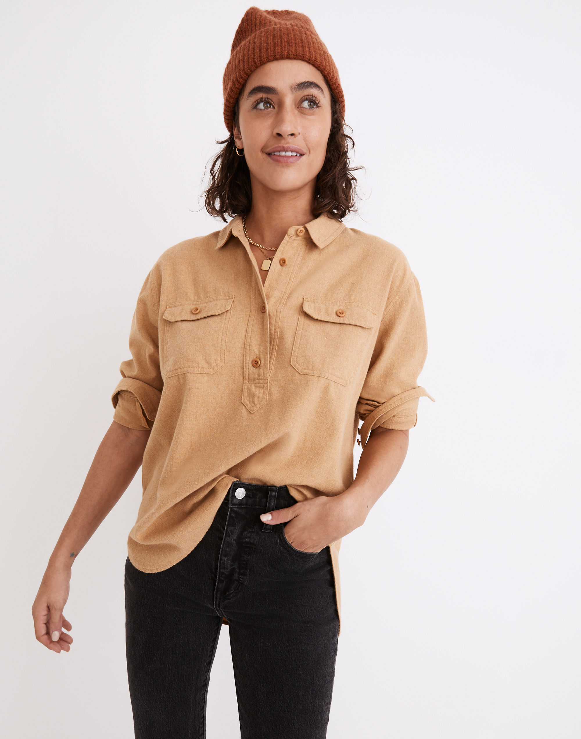Flannel Flap-Pocket Popover Shirt