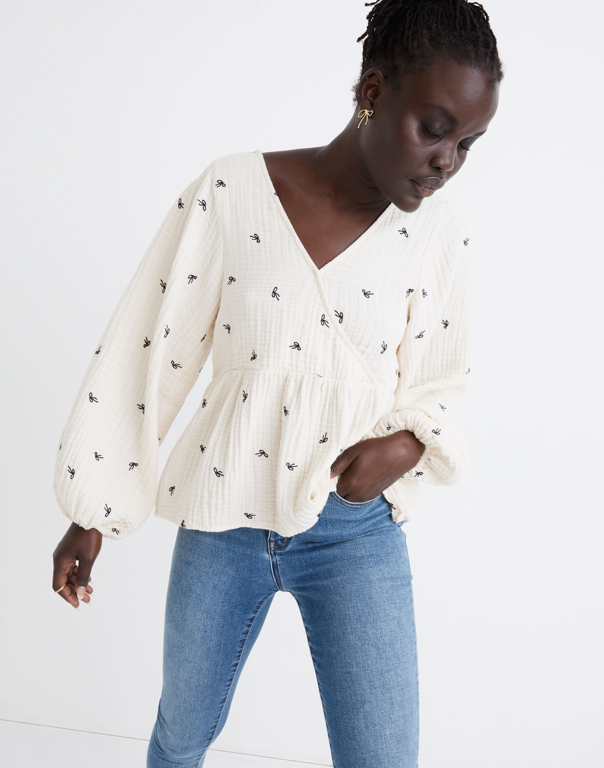Lightspun Peplum Wrap Top in Tiny Bows | Madewell
