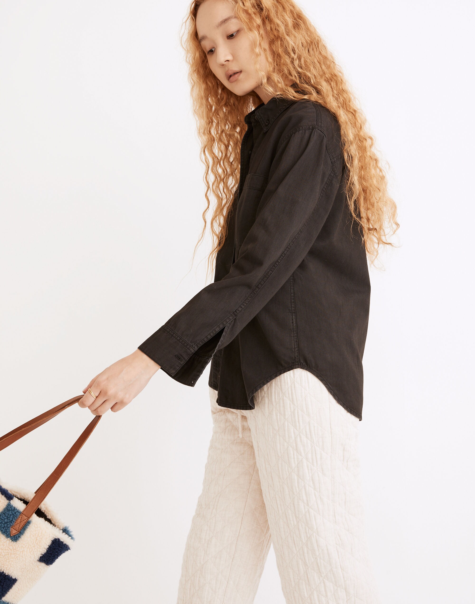 Denim Oversized Ex-Boyfriend Shirt in Lunar Wash