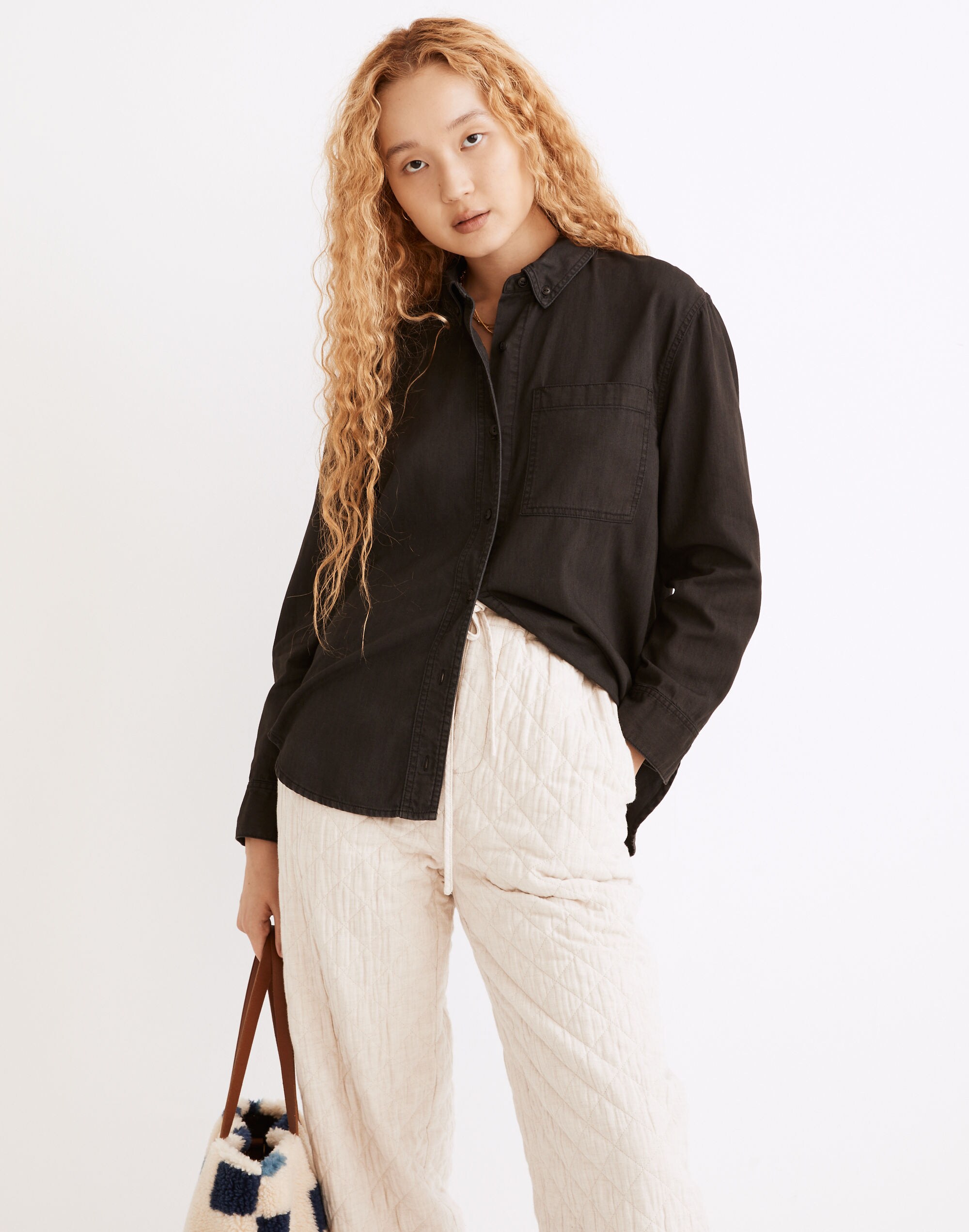 Denim Oversized Ex-Boyfriend Shirt in Lunar Wash