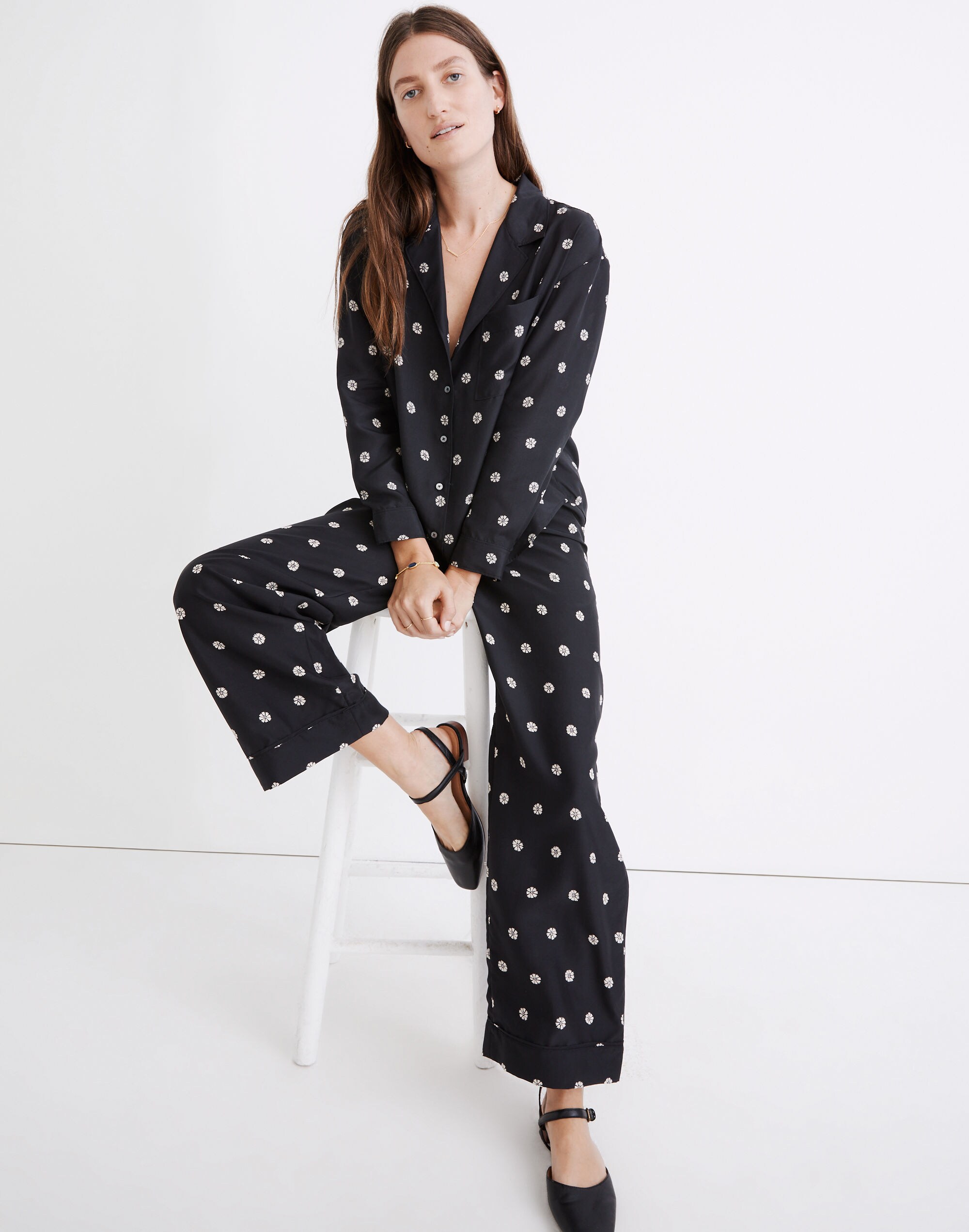 Silk Pajama Shirt in Bloom Dot