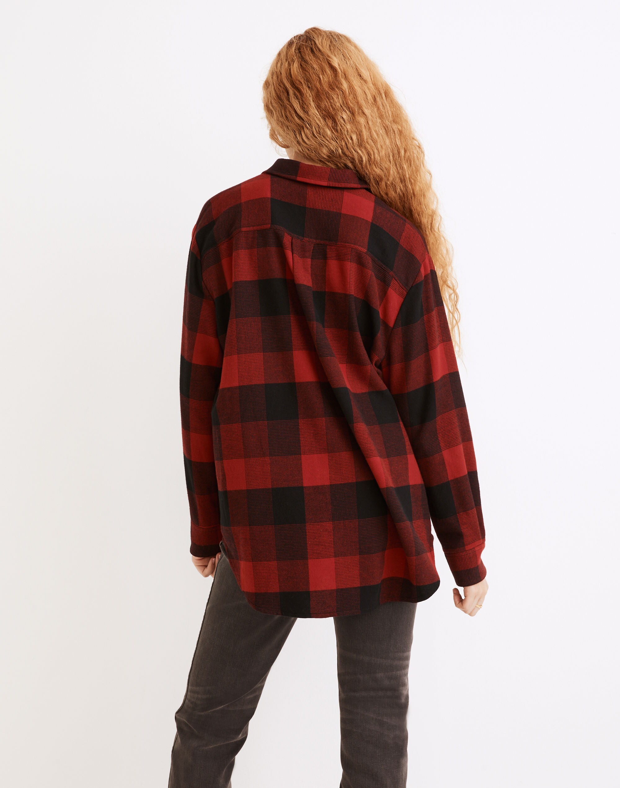 Flannel Side-Button Oversized Ex-Boyfriend Shirt in Buffalo Check