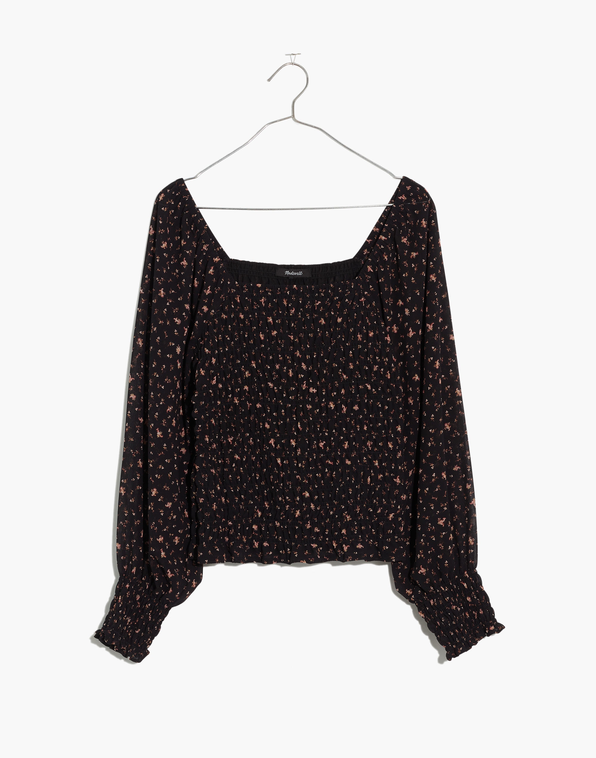 (Re)sourced Georgette Lucie Bubble-Sleeve Smocked Top in Stem Scatter