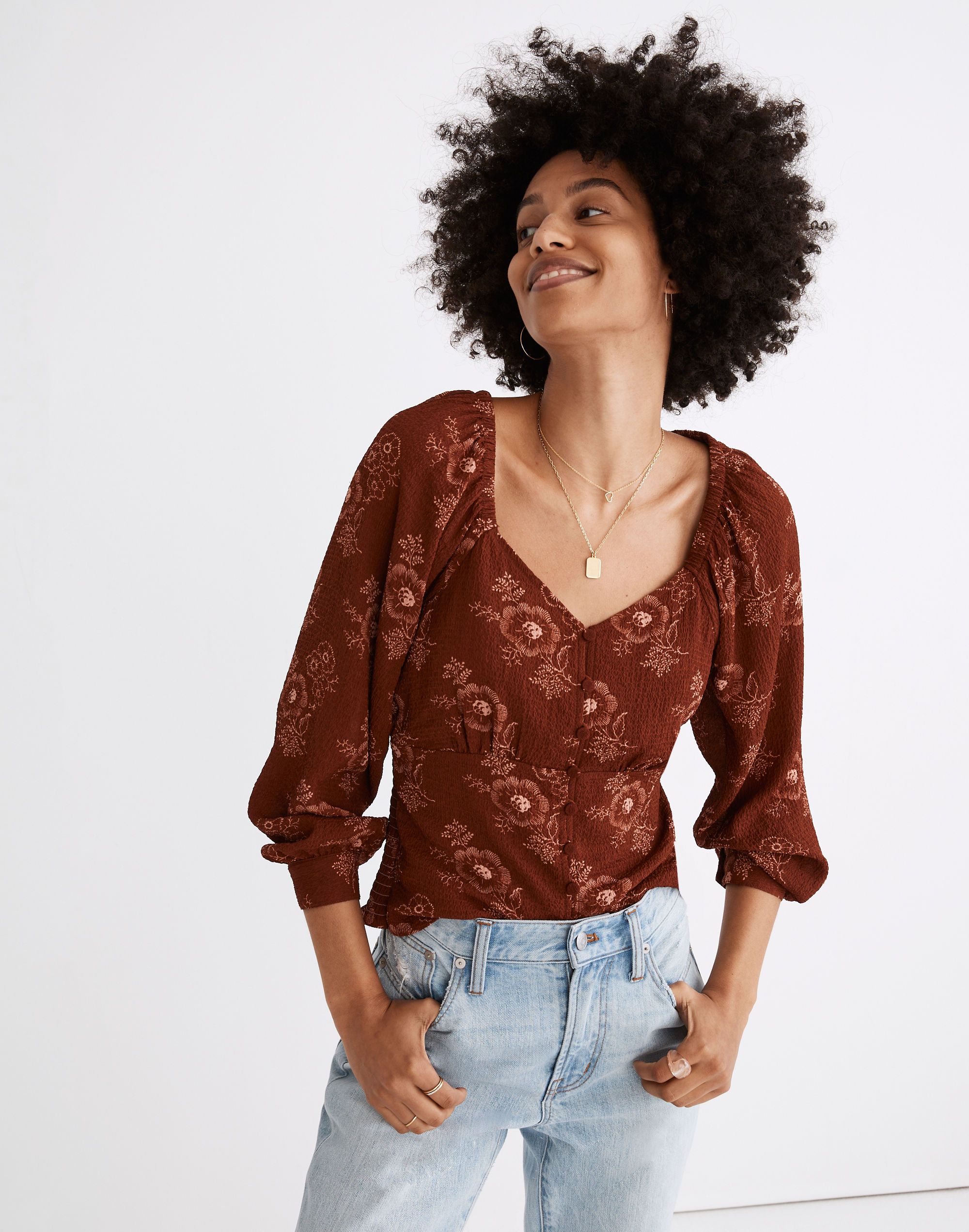 Preston Puff-Sleeve Top in Letterpress Floral