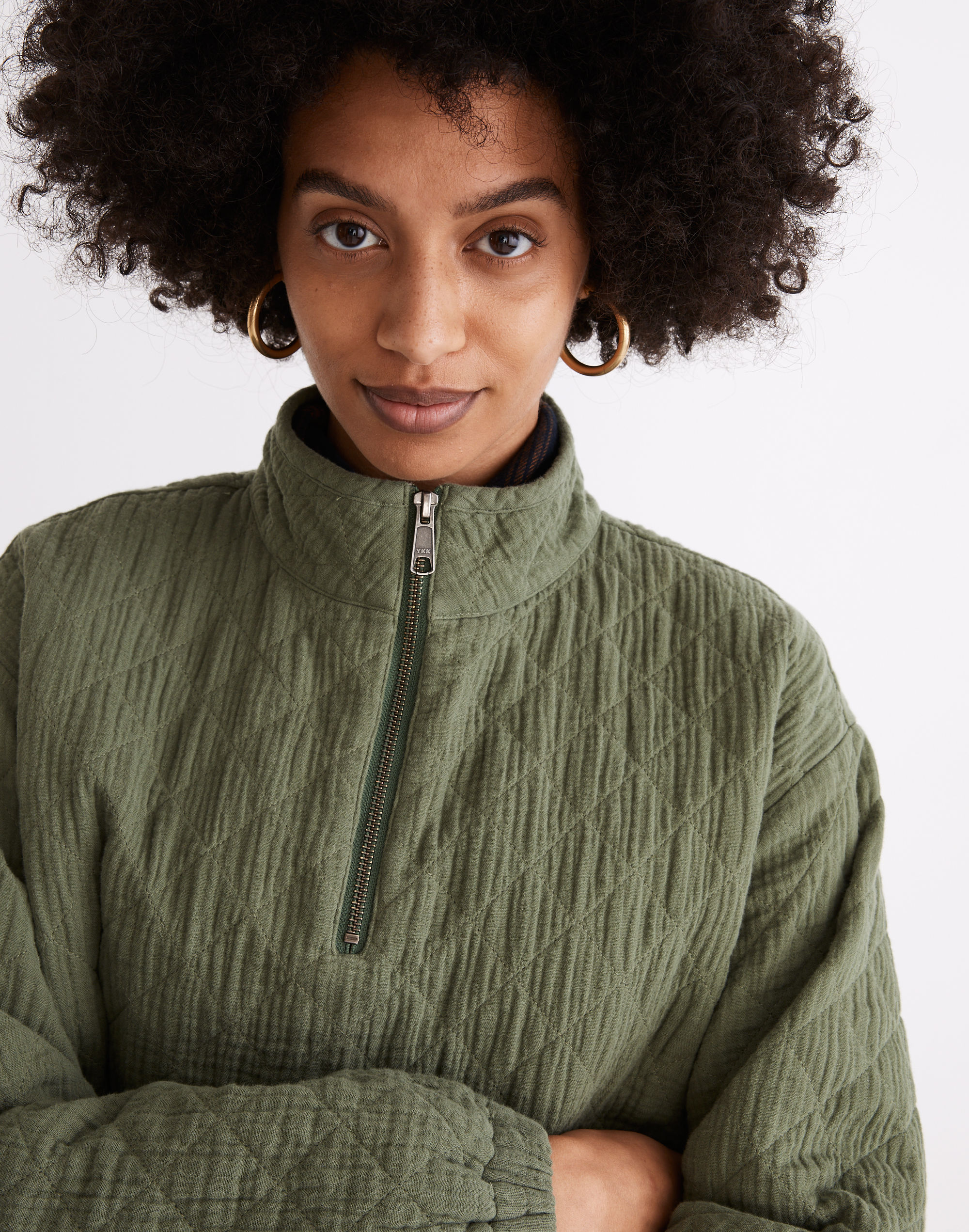 Diamond Jacquard Half-Zip Pullover Top