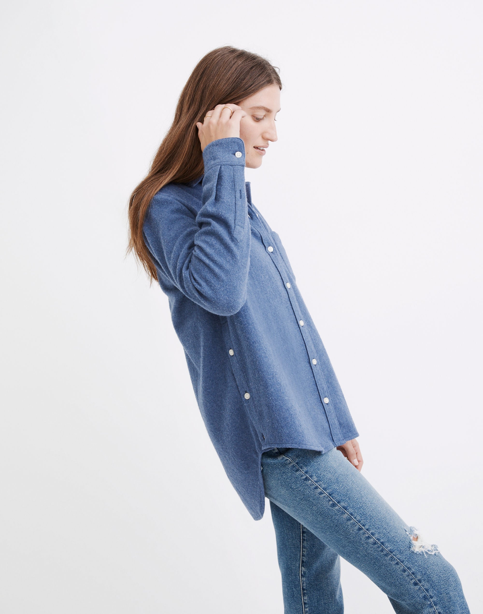 Flannel Side-Button Oversized Ex-Boyfriend Shirt