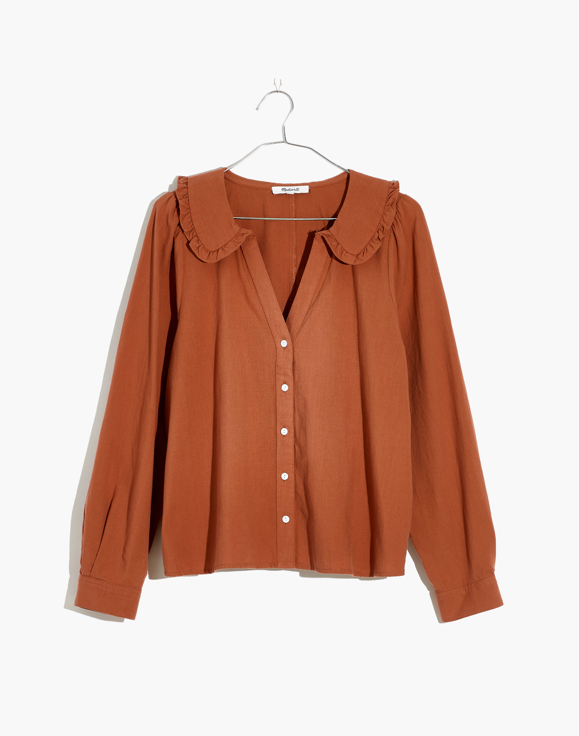 Ruffle-Collar Button-Up Shirt