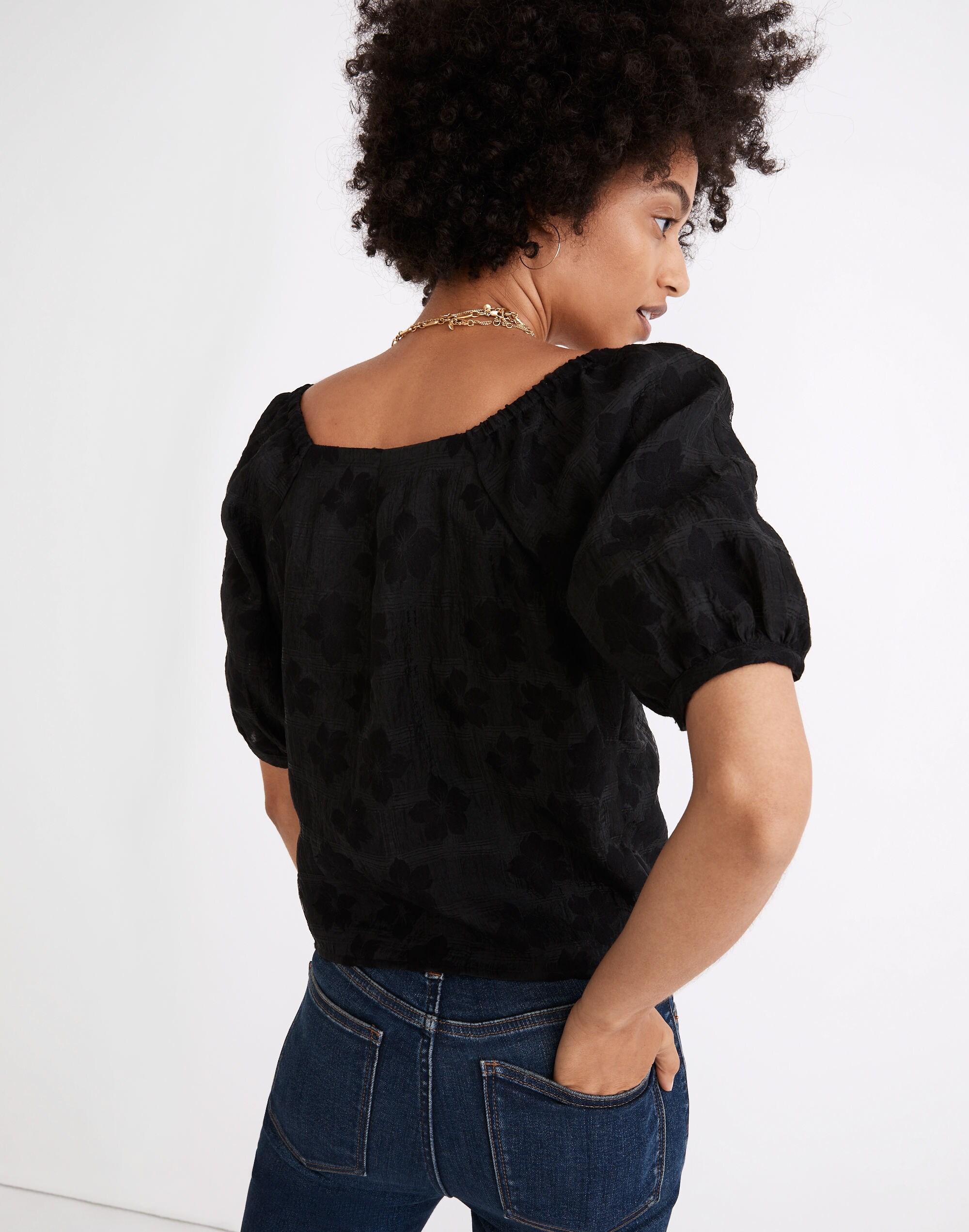 Puff-Sleeve Wrap Top in Floral Jacquard | Madewell