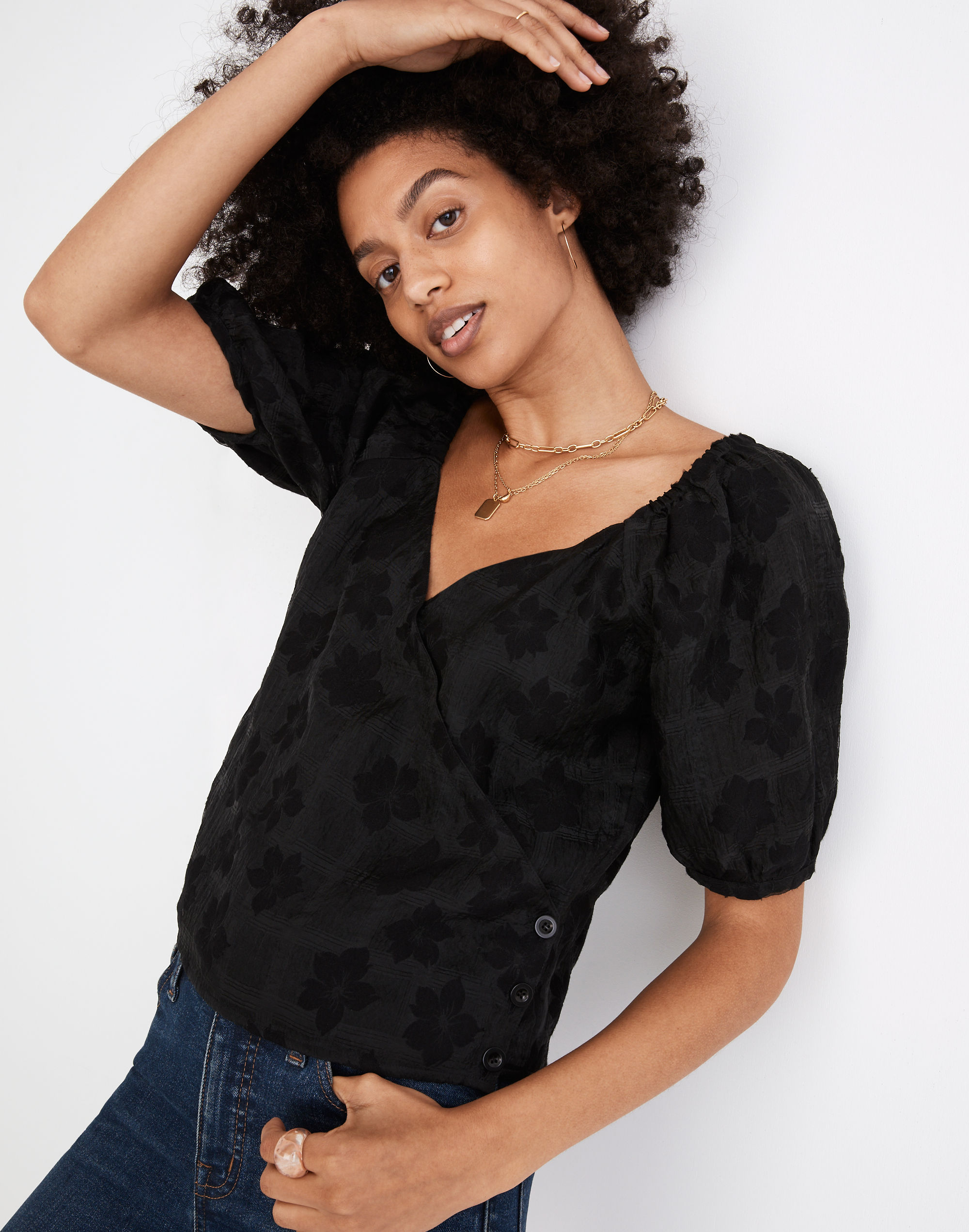 トップス Flower Jacquard 2way Puff Sleeve Tops Floral Jacquard Puff Sleeve Top – Endless Rose