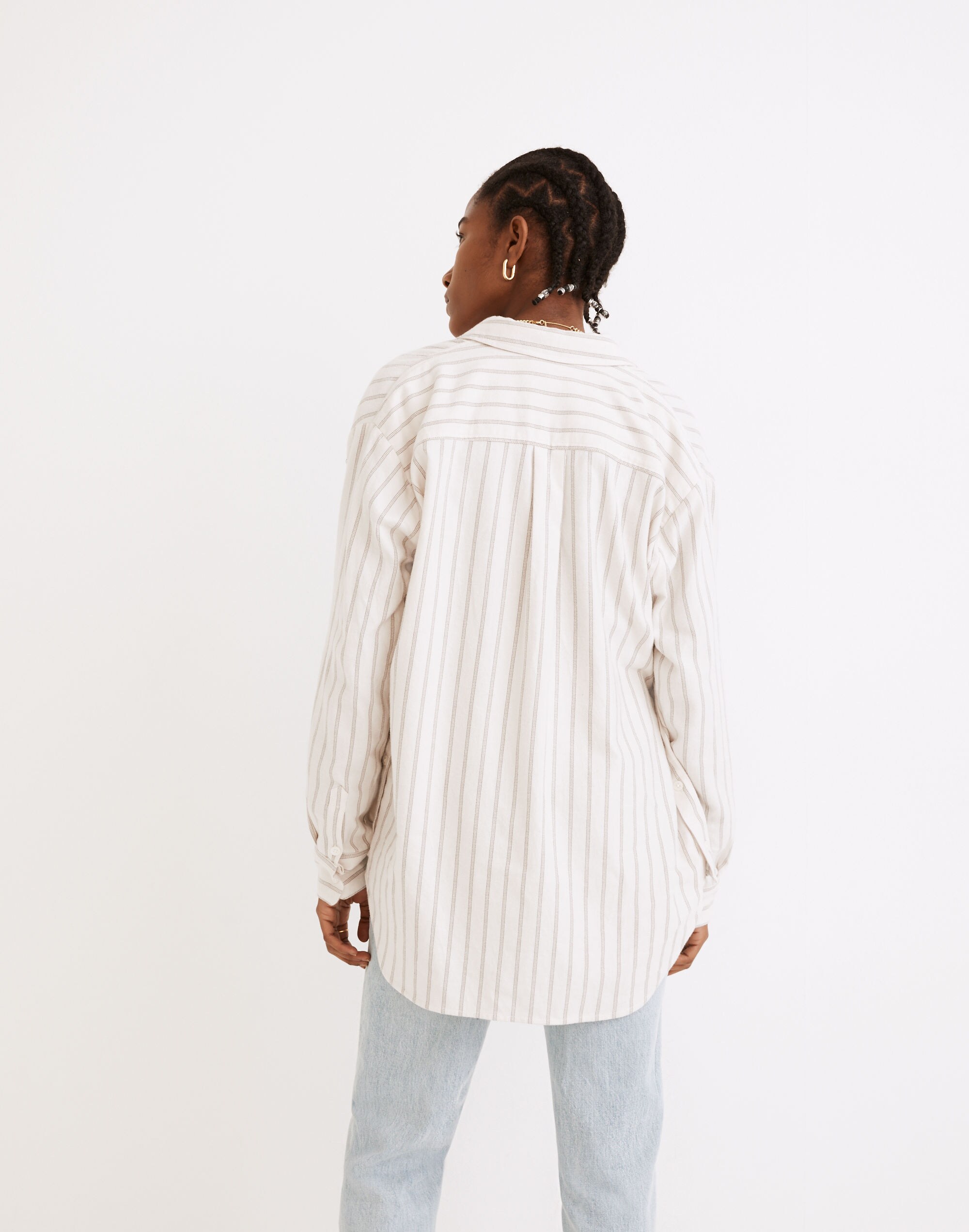 Flannel Side-Button Oversized Ex-Boyfriend Shirt in Quinley Stripe