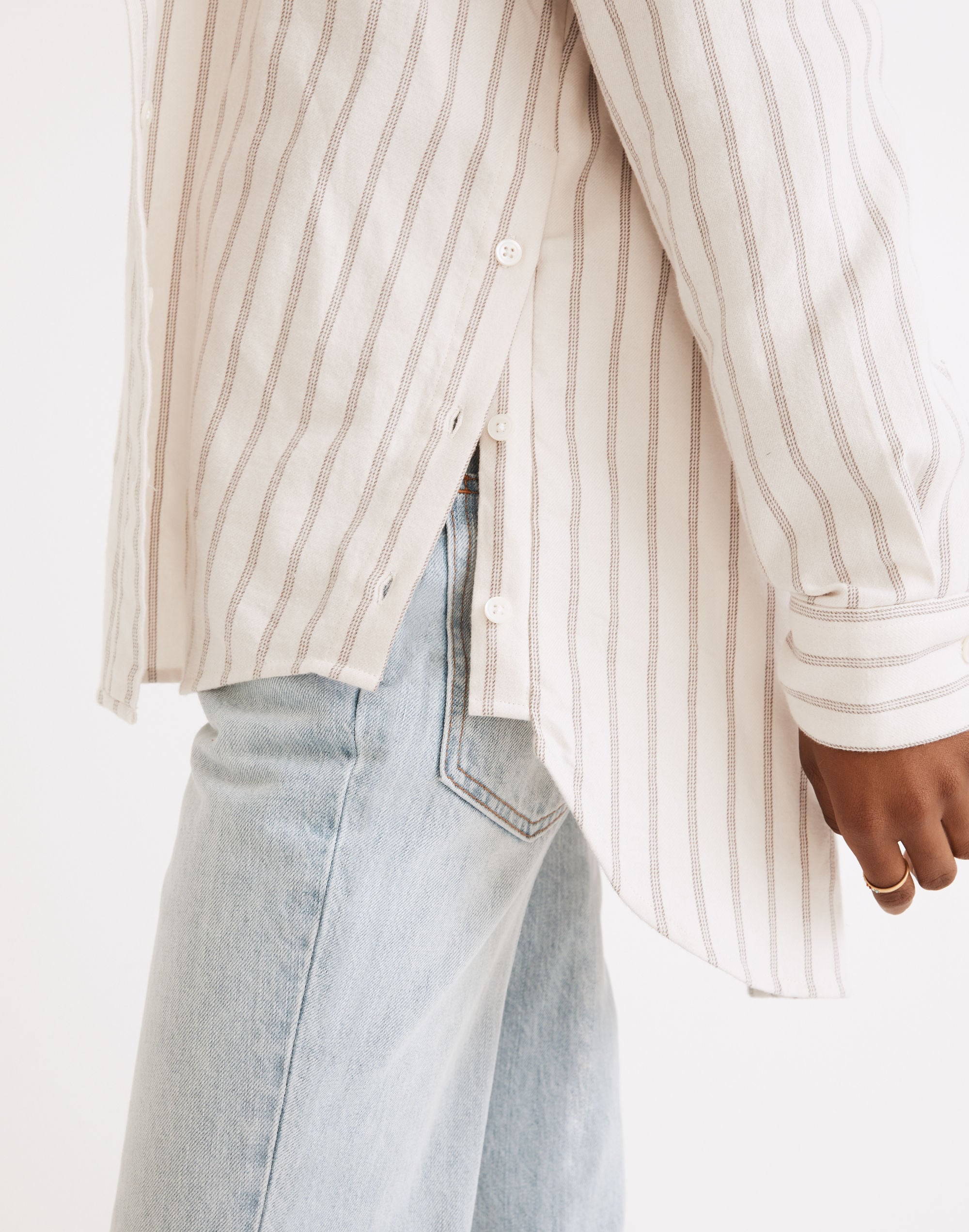 Flannel Side-Button Oversized Ex-Boyfriend Shirt in Quinley Stripe