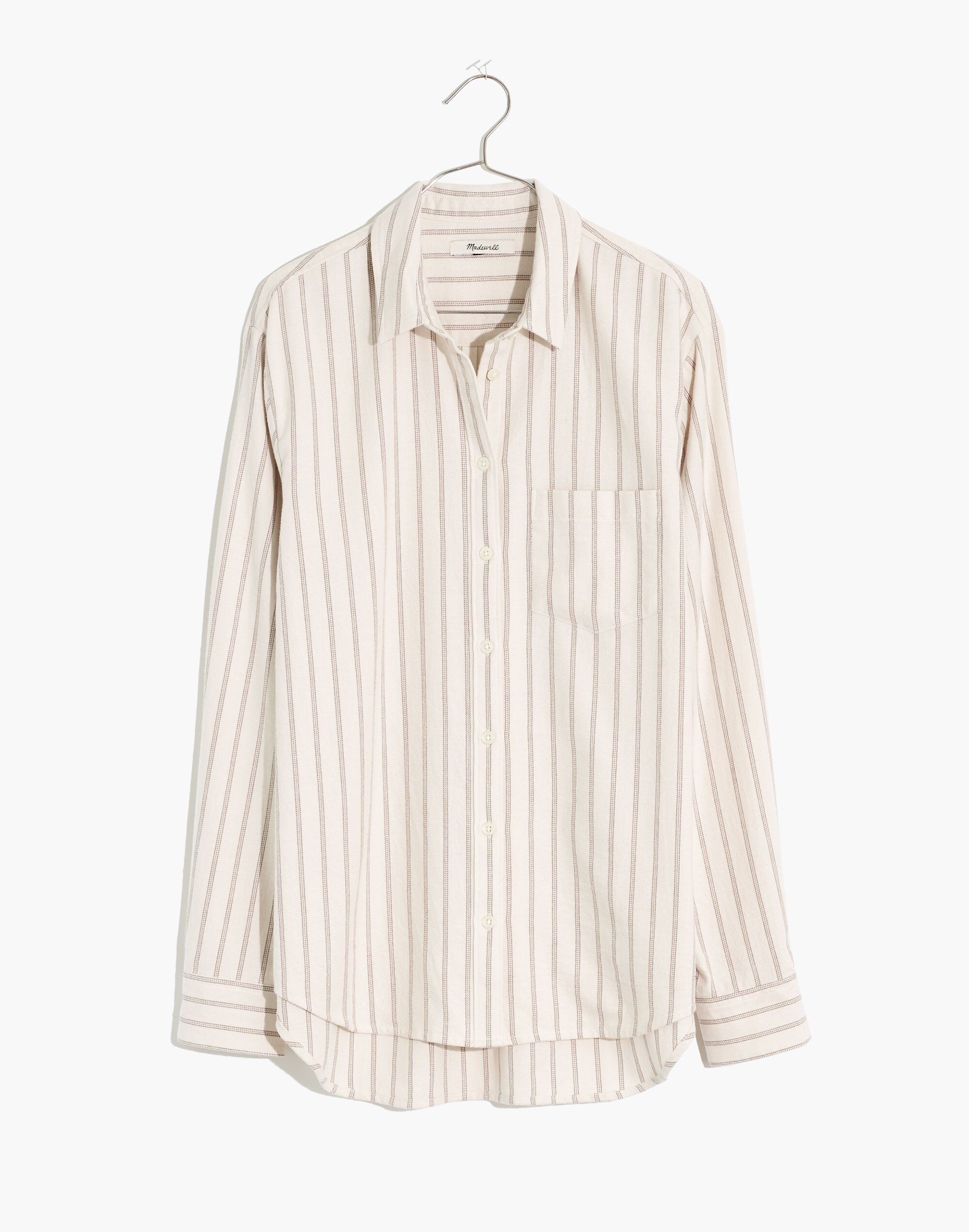 Flannel Side-Button Oversized Ex-Boyfriend Shirt in Quinley Stripe