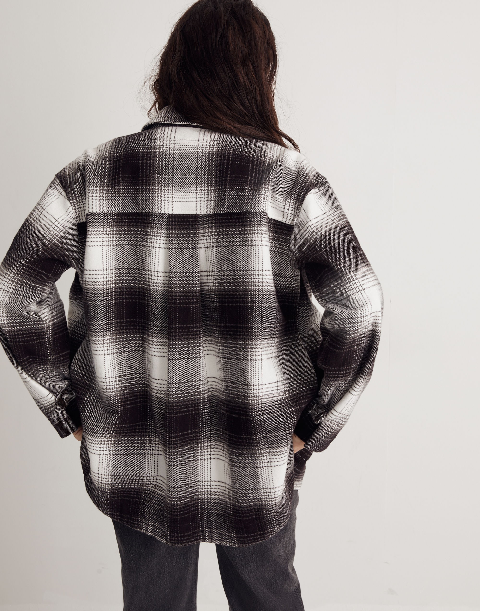 Twill Flannel Shirt-Jacket in Windowpane Plaid