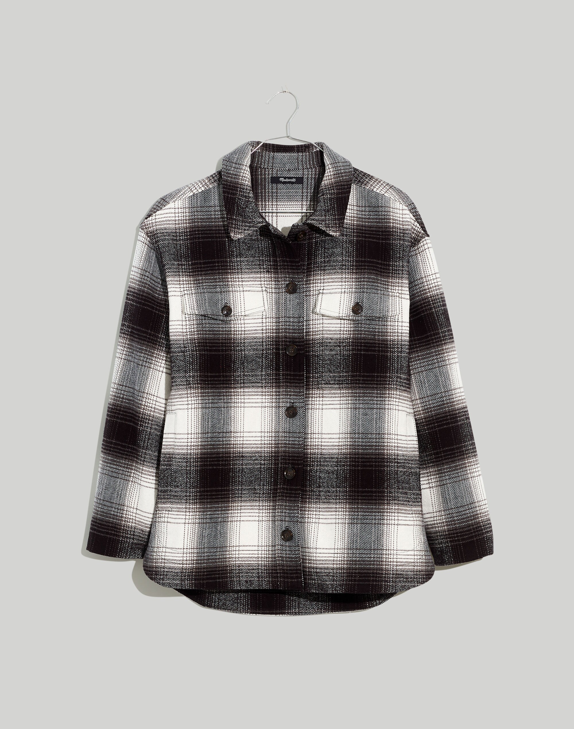Twill Flannel Shirt-Jacket in Windowpane Plaid