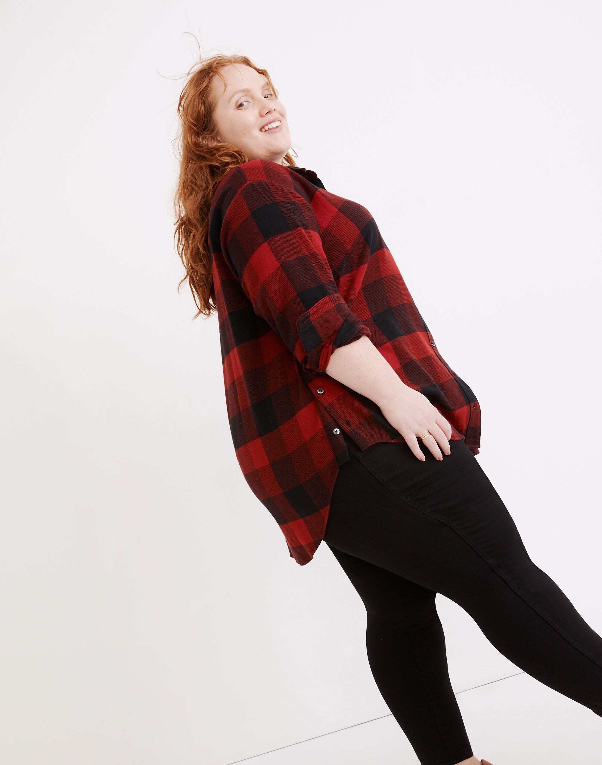 Plus Flannel Side-Button Oversized Ex-Boyfriend Shirt in Buffalo Check