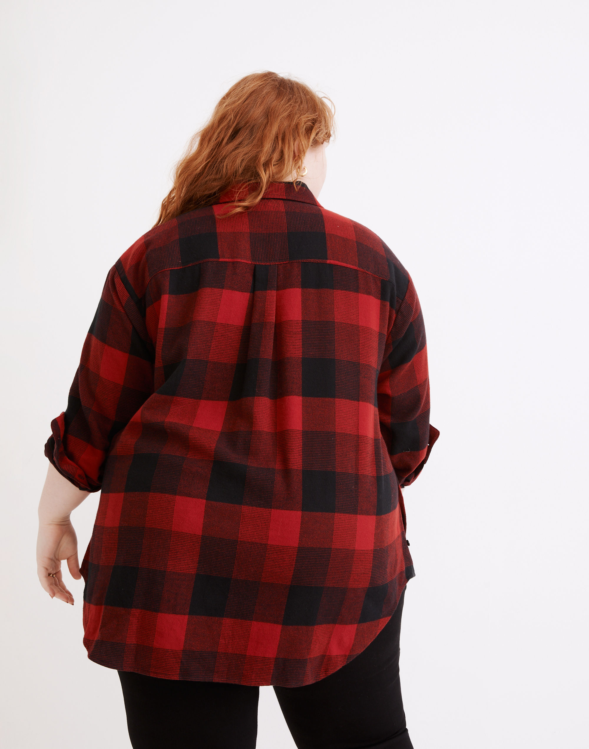 Plus Flannel Side-Button Oversized Ex-Boyfriend Shirt in Buffalo Check