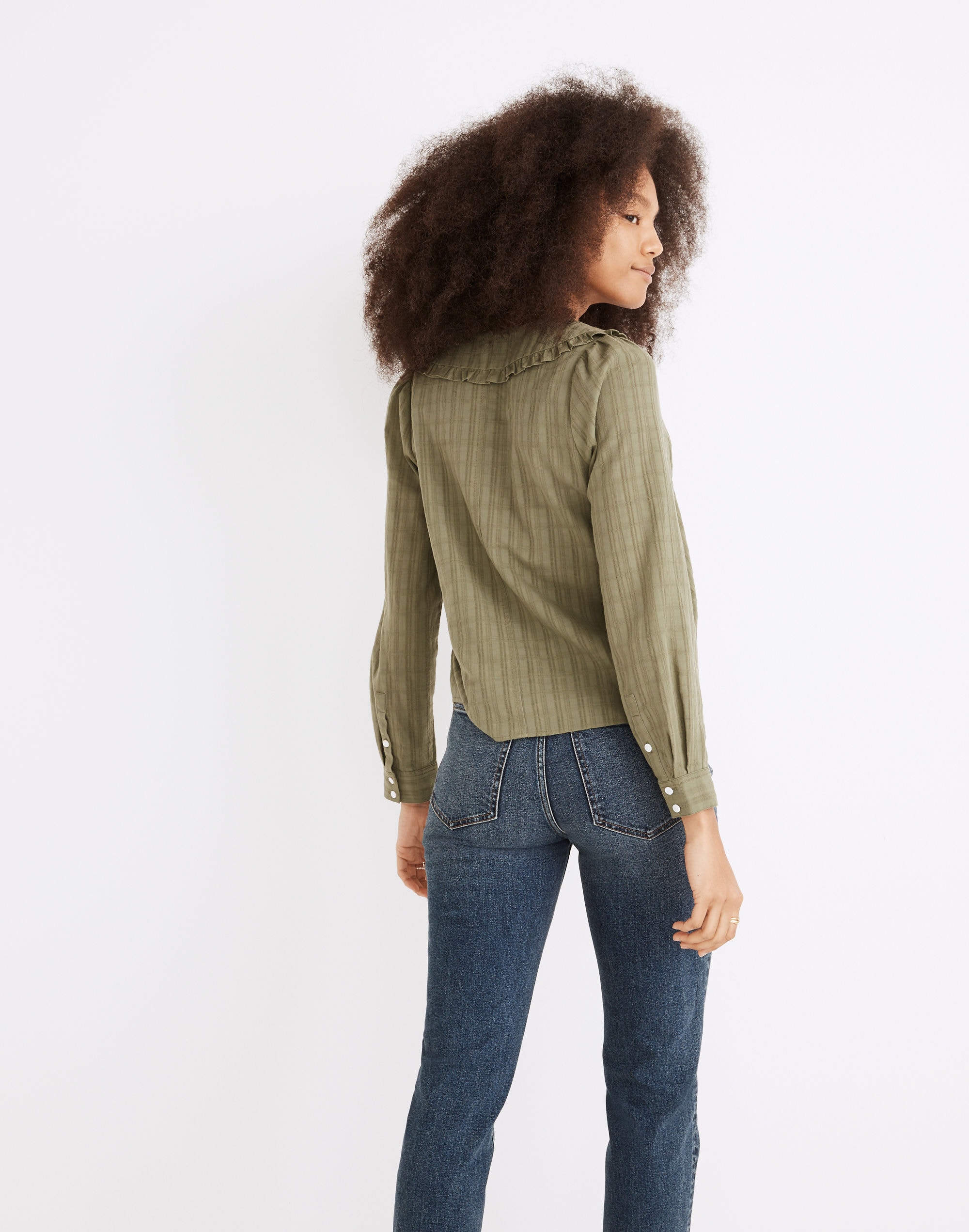 Ruffle-Collar Button-Up Shirt in Syril Plaid