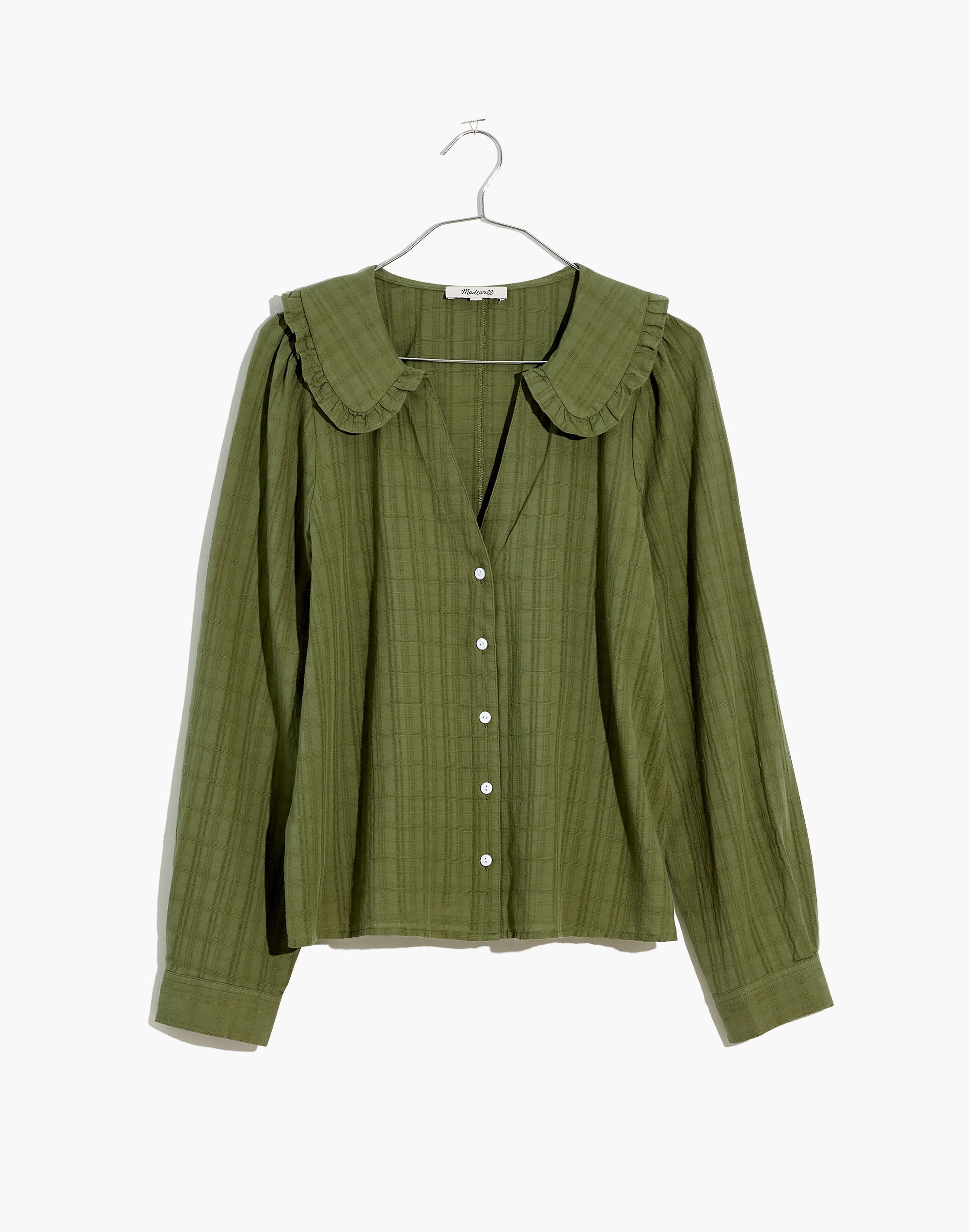 Ruffle-Collar Button-Up Shirt in Syril Plaid