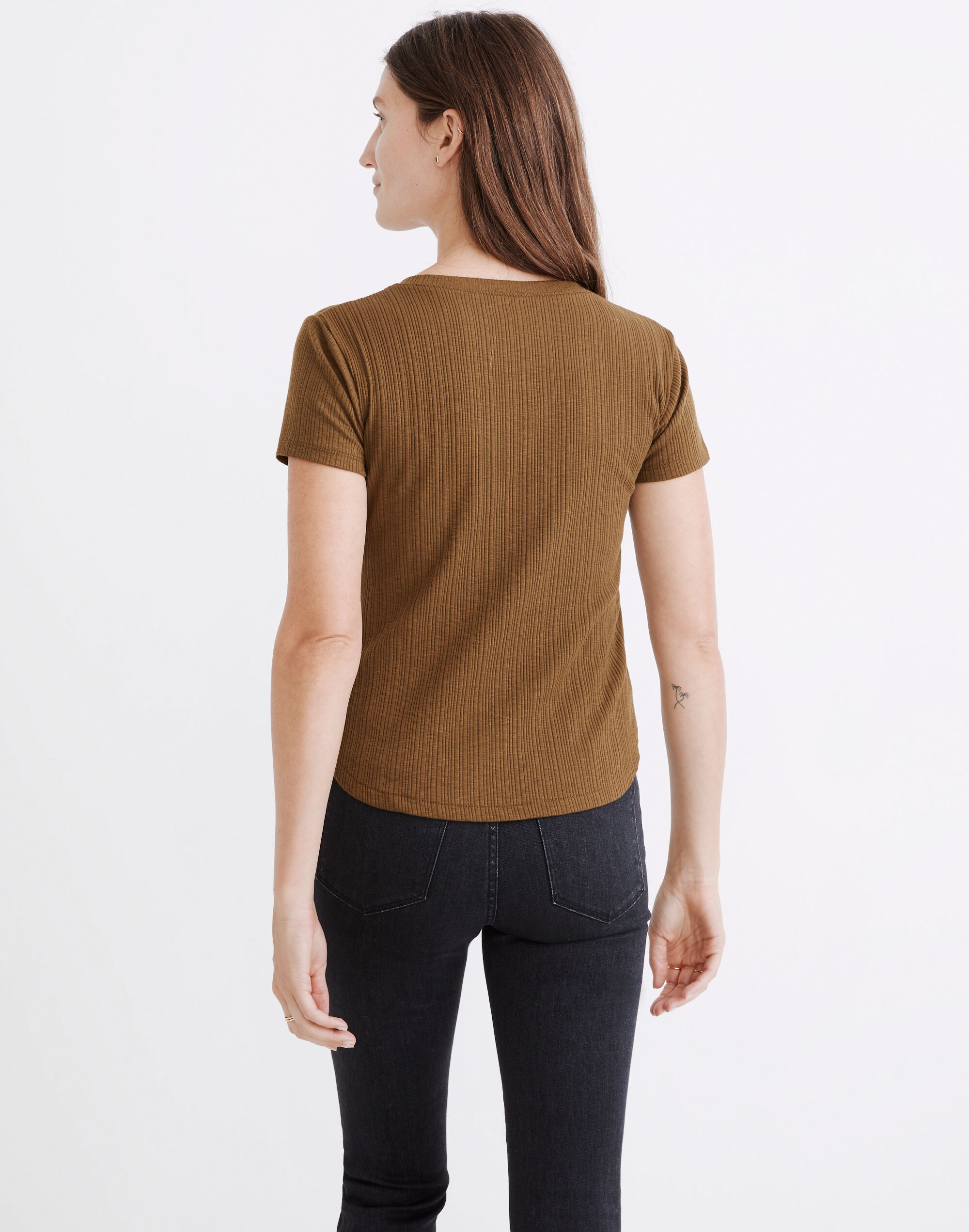 Pointelle Button-Front Slim Tee