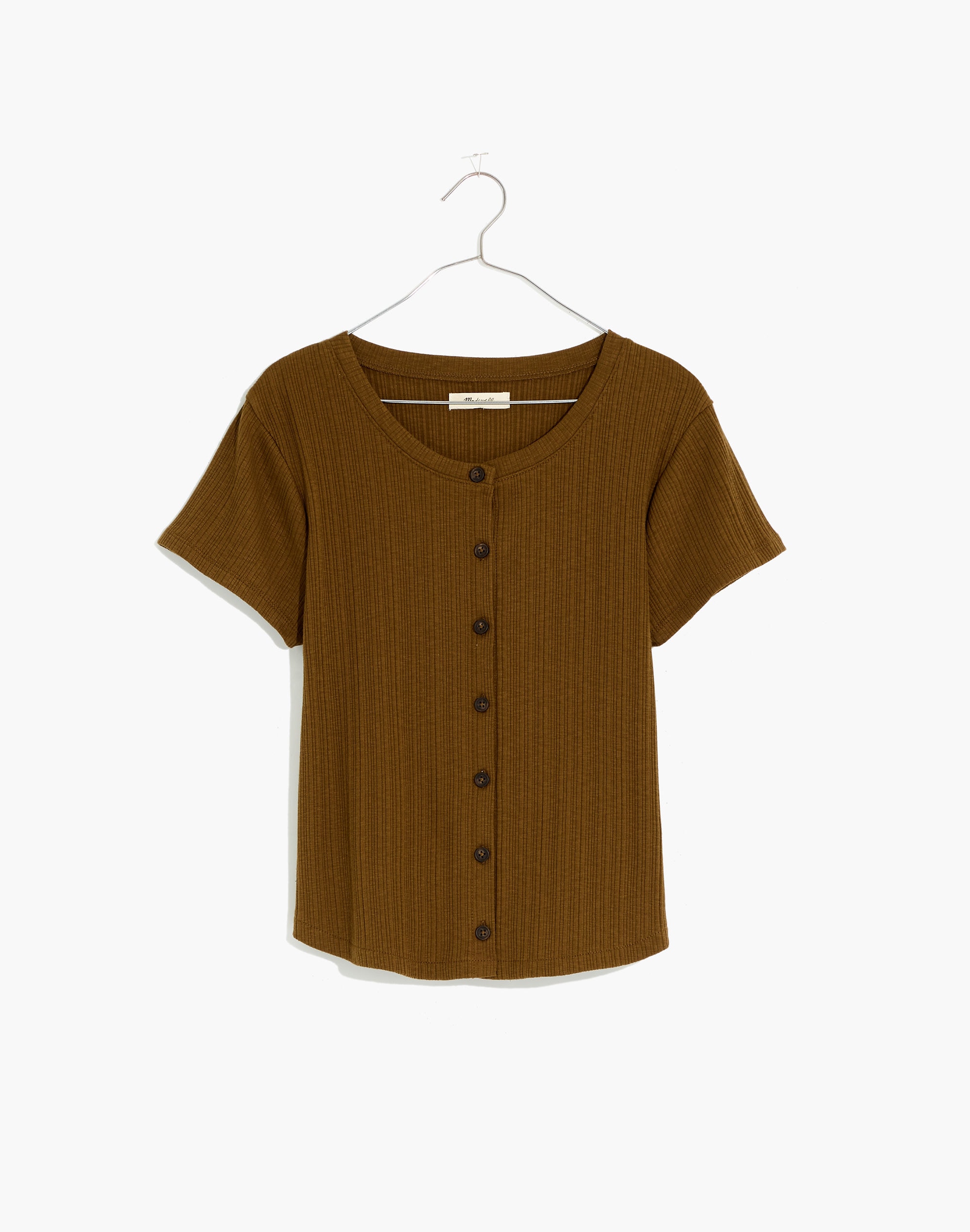 Pointelle Button-Front Slim Tee